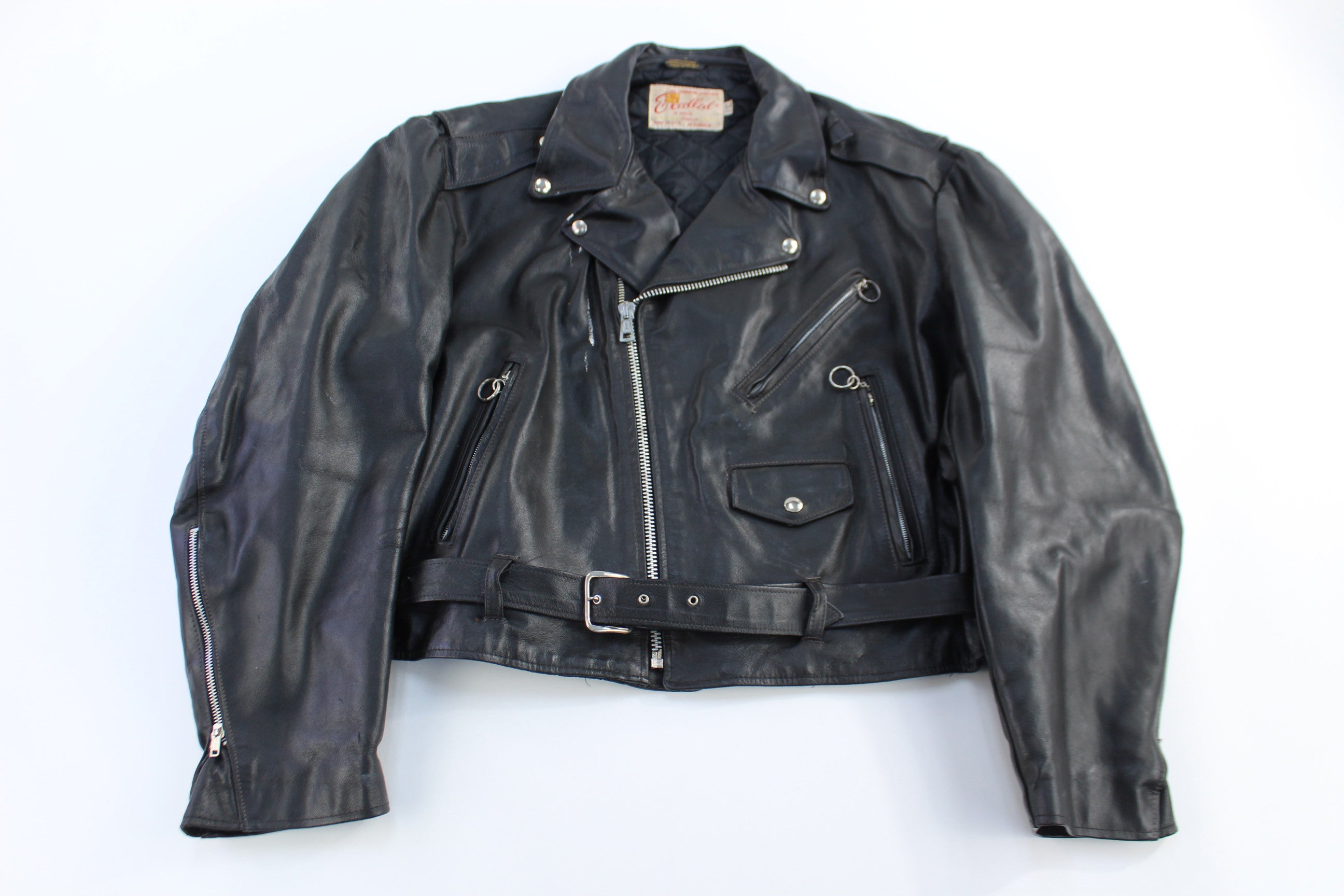 Vintage Excelled Black Leather Biker Jacket