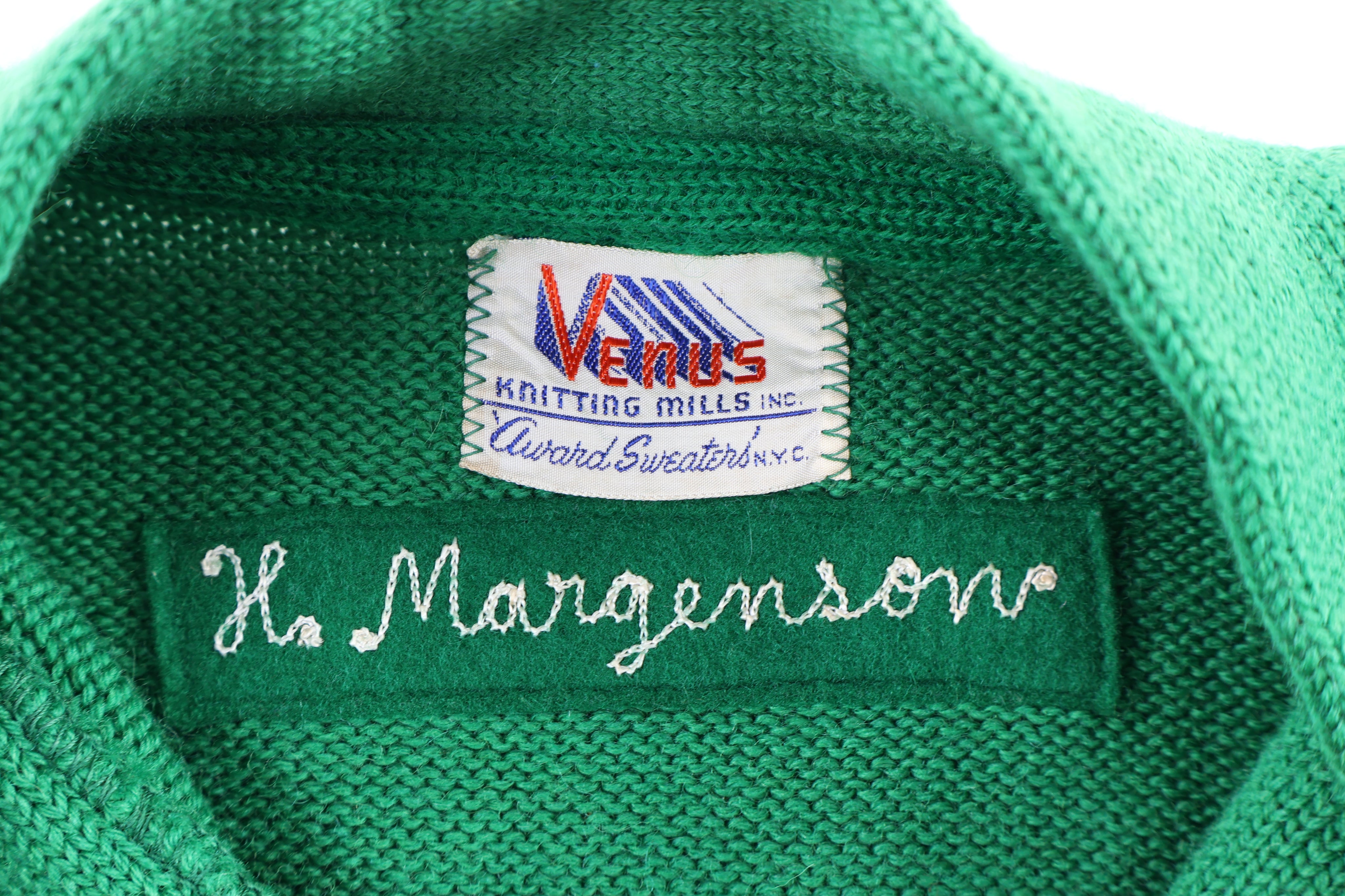 60's Venus Green Varsity Cardigan Sweater