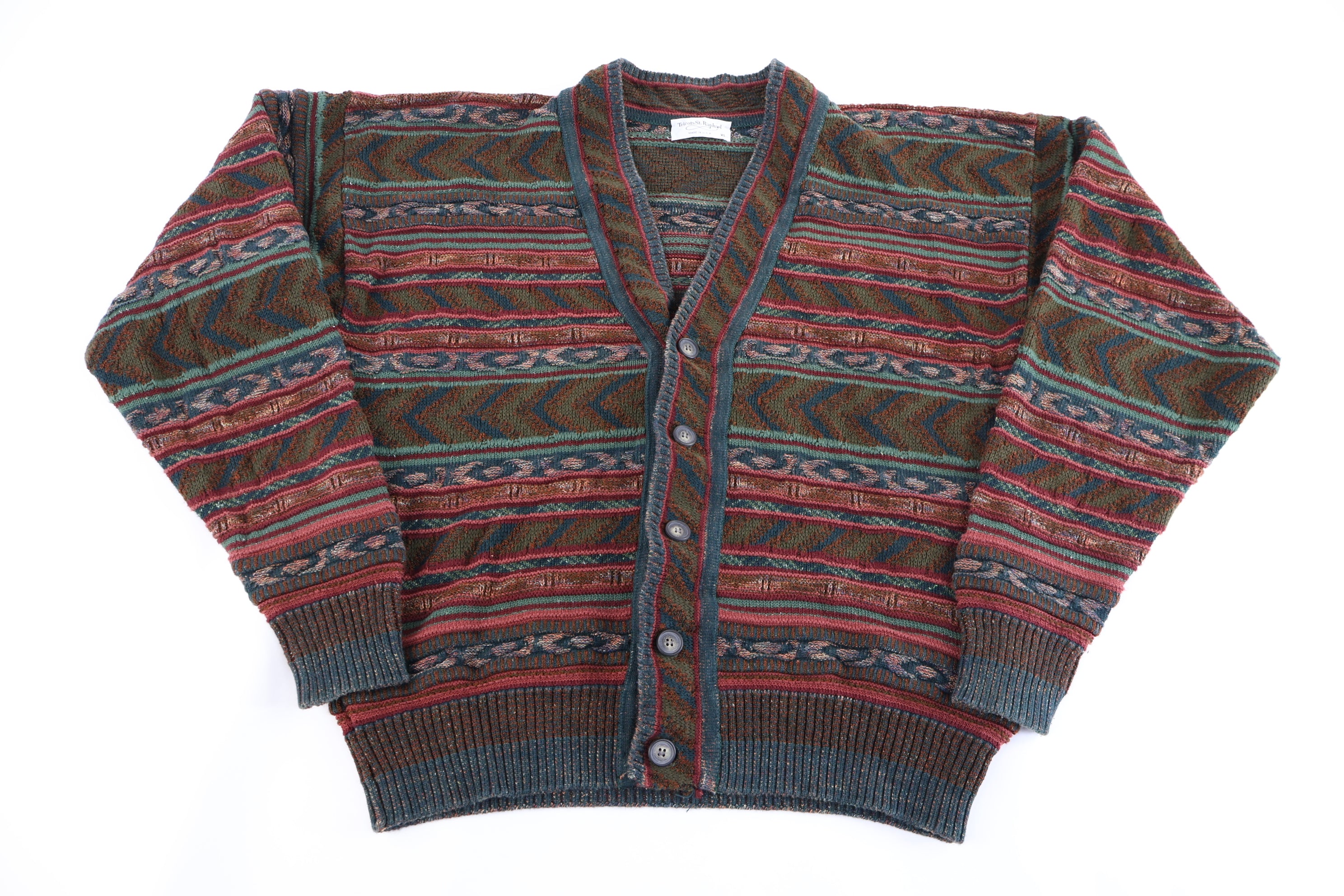 90's Tricots St. Raphael Multipattern Cardigan Knit Sweater