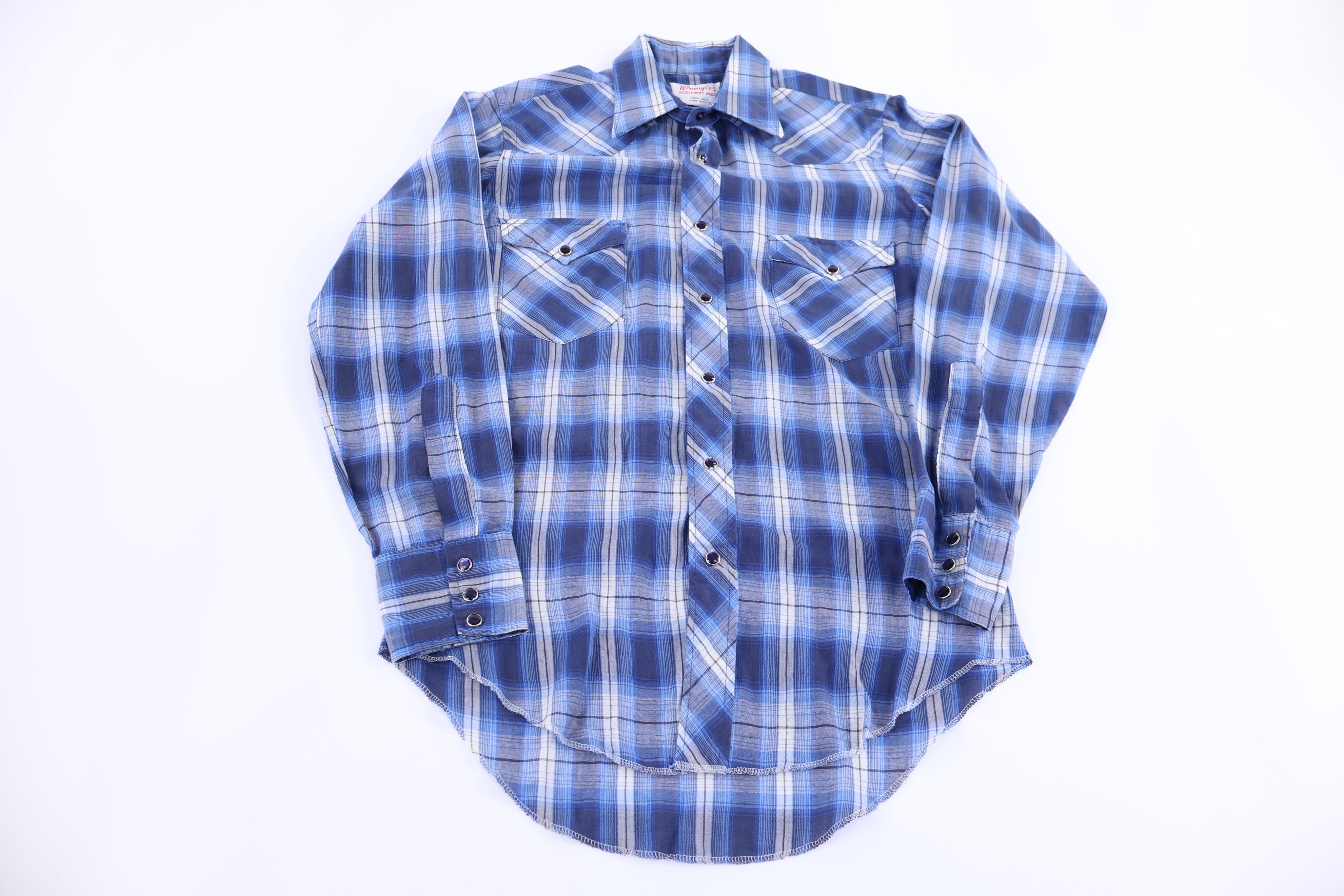 70's Wrangler Blue & White LS Button Down