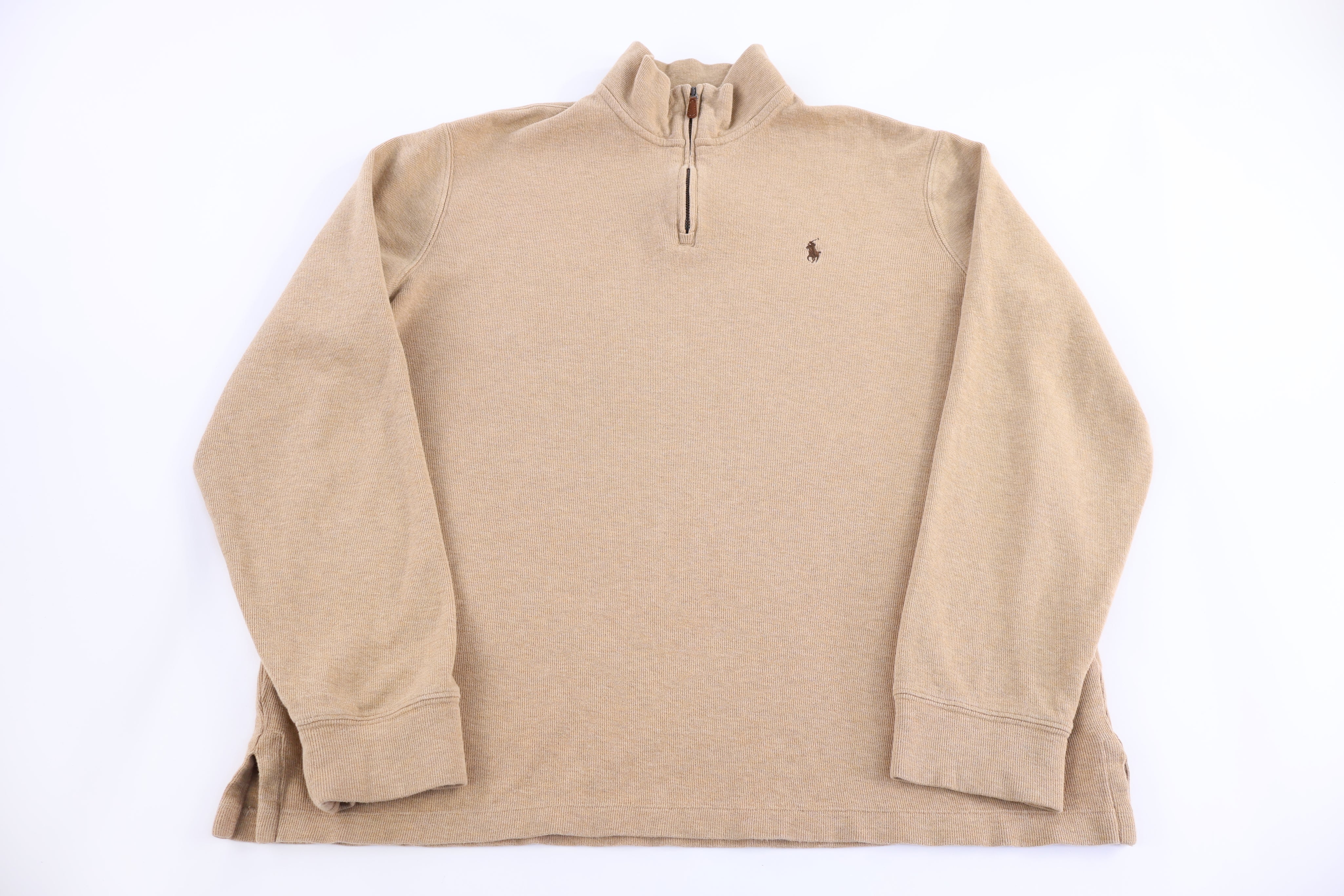 Polo Ralph Lauren Embroidered Logo Tan Quarter Zip Sweater