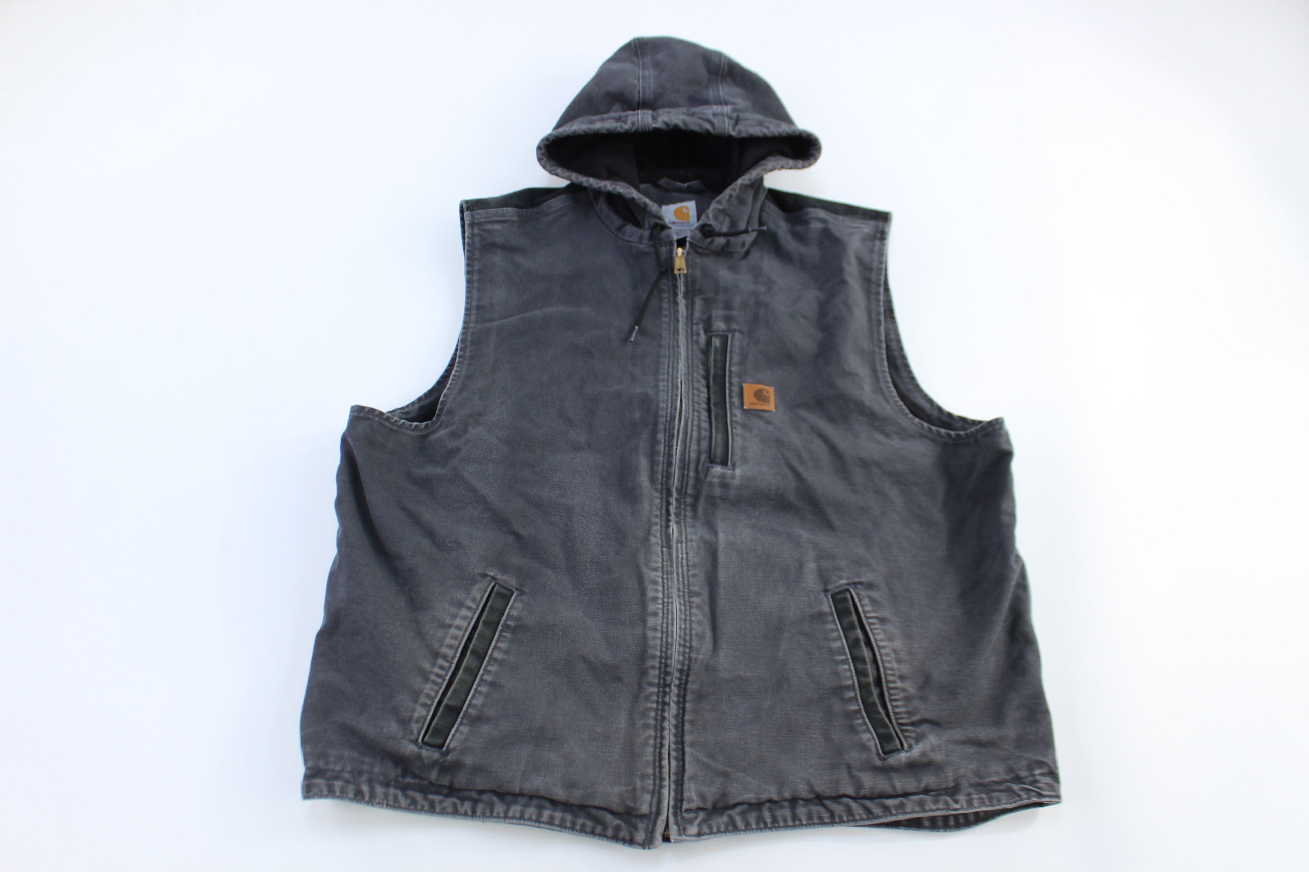 Carhartt Logo Patch Grey Full Zip Hooded Vest