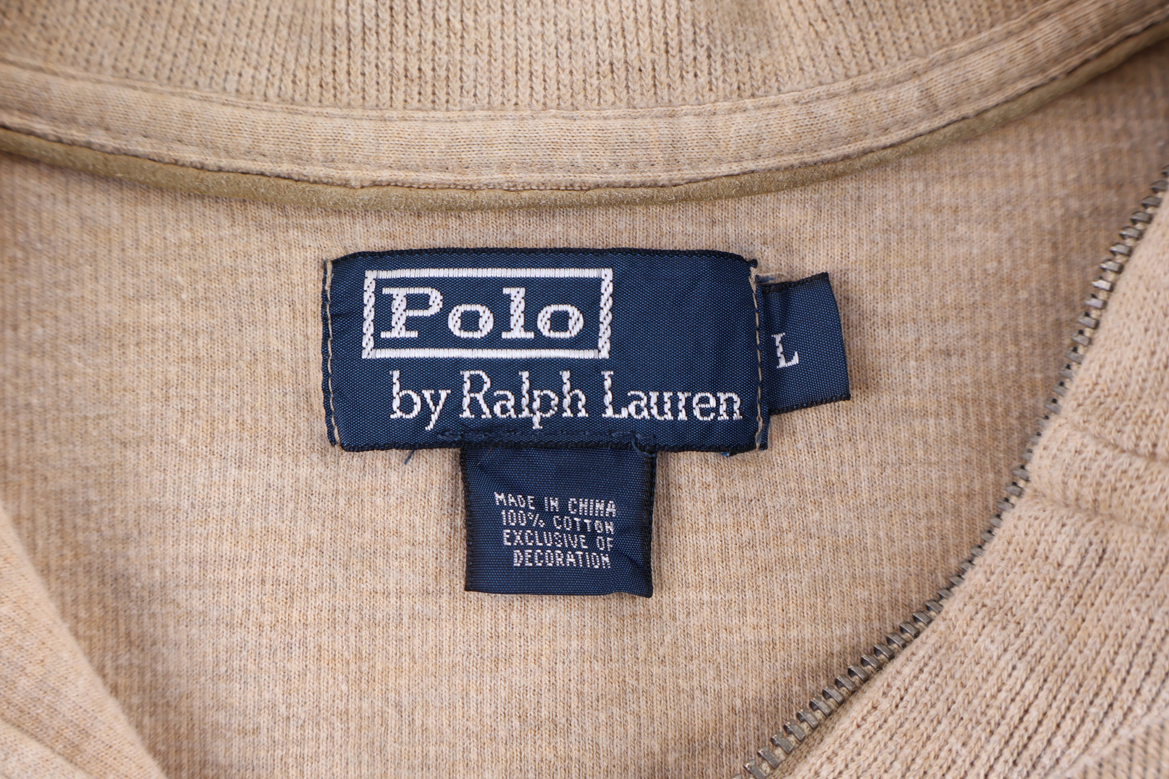 Polo by Ralph Lauren Embroidered Logo Tan Quarter Zip Sweater