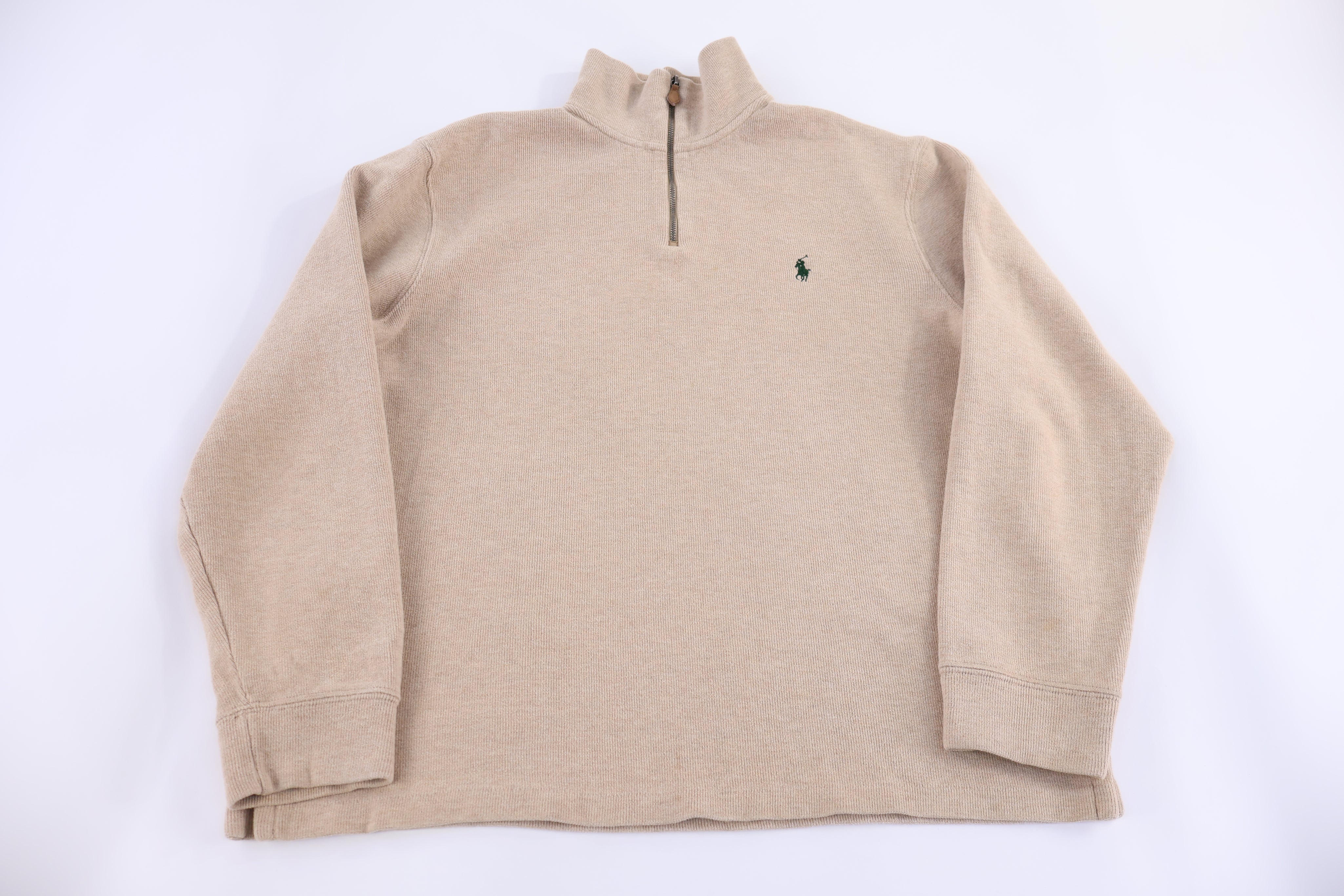 Polo by Ralph Lauren Embroidered Logo Tan Quarter Zip Sweater