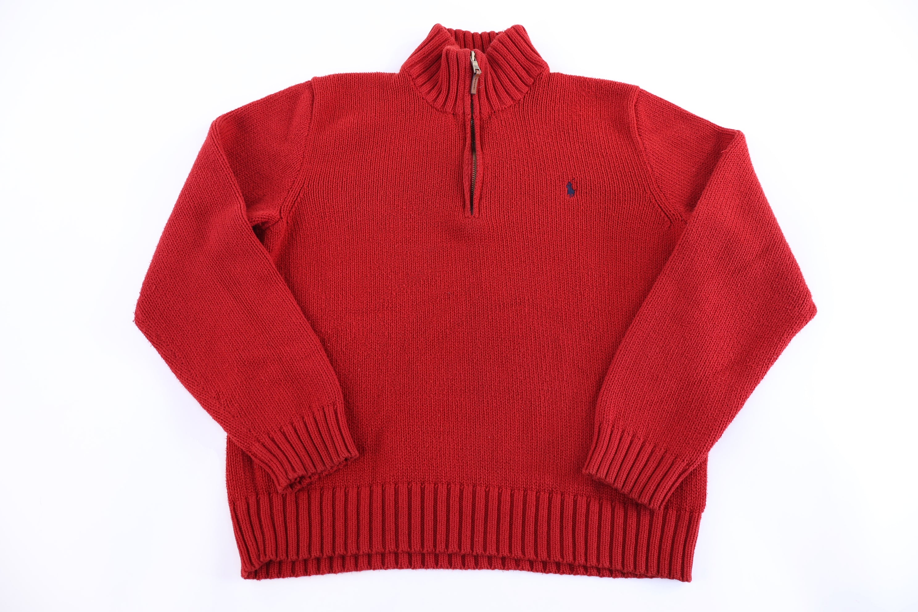 Polo by Ralph Lauren Embroidered Logo Red Quarter Zip Sweater