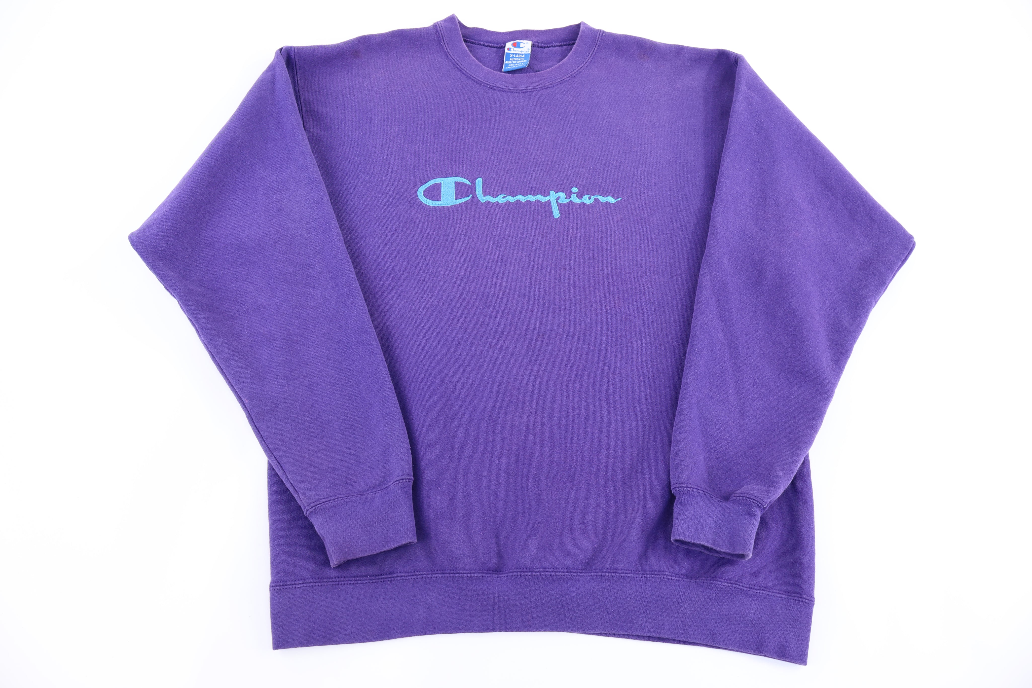 Vintage Champion Embroidered Logo Purple Sweatshirt
