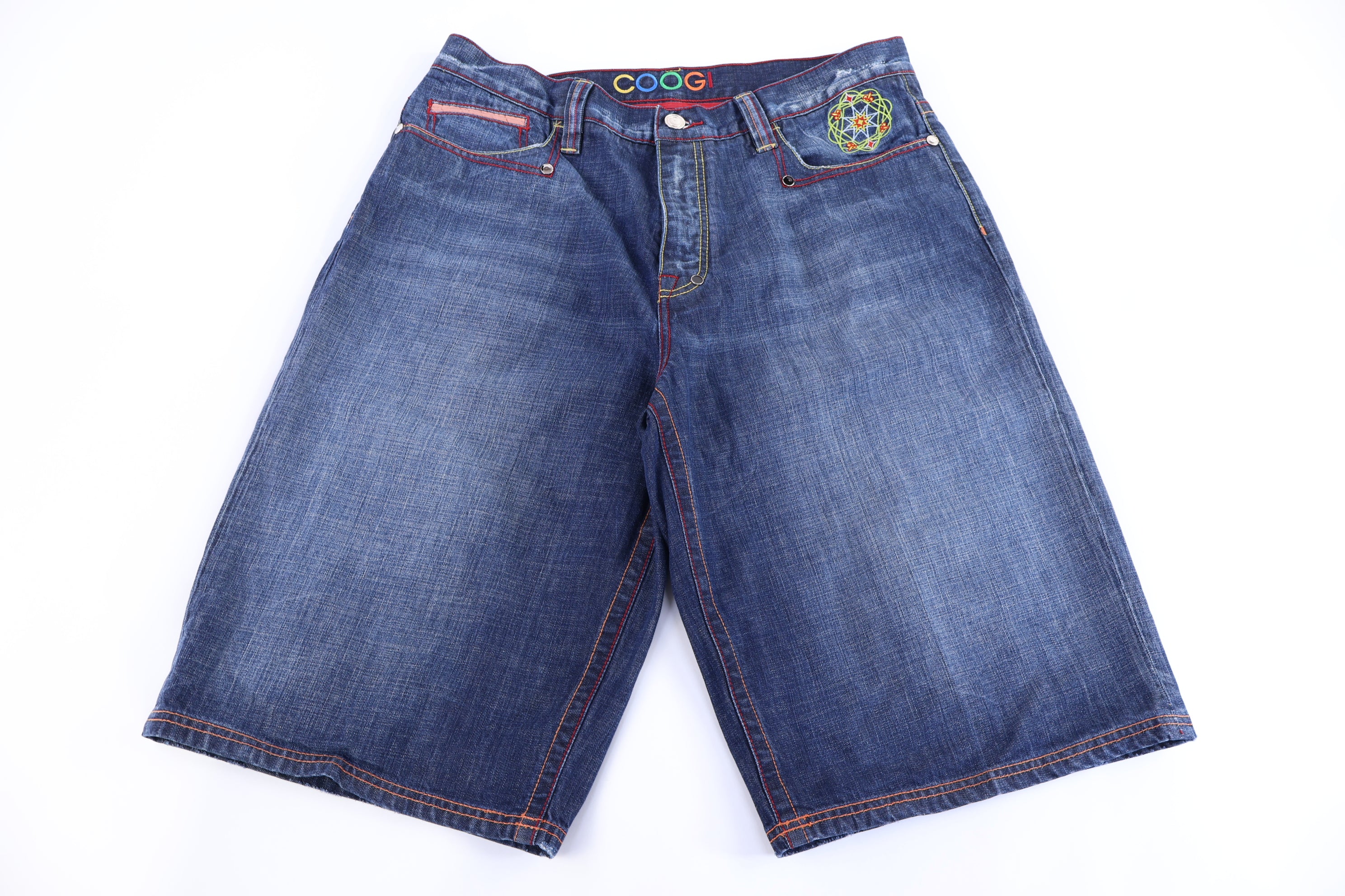 Coogi Embroidered Dark Wash Denim Shorts