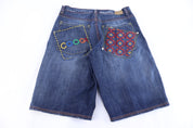 Coogi Embroidered Dark Wash Denim Shorts