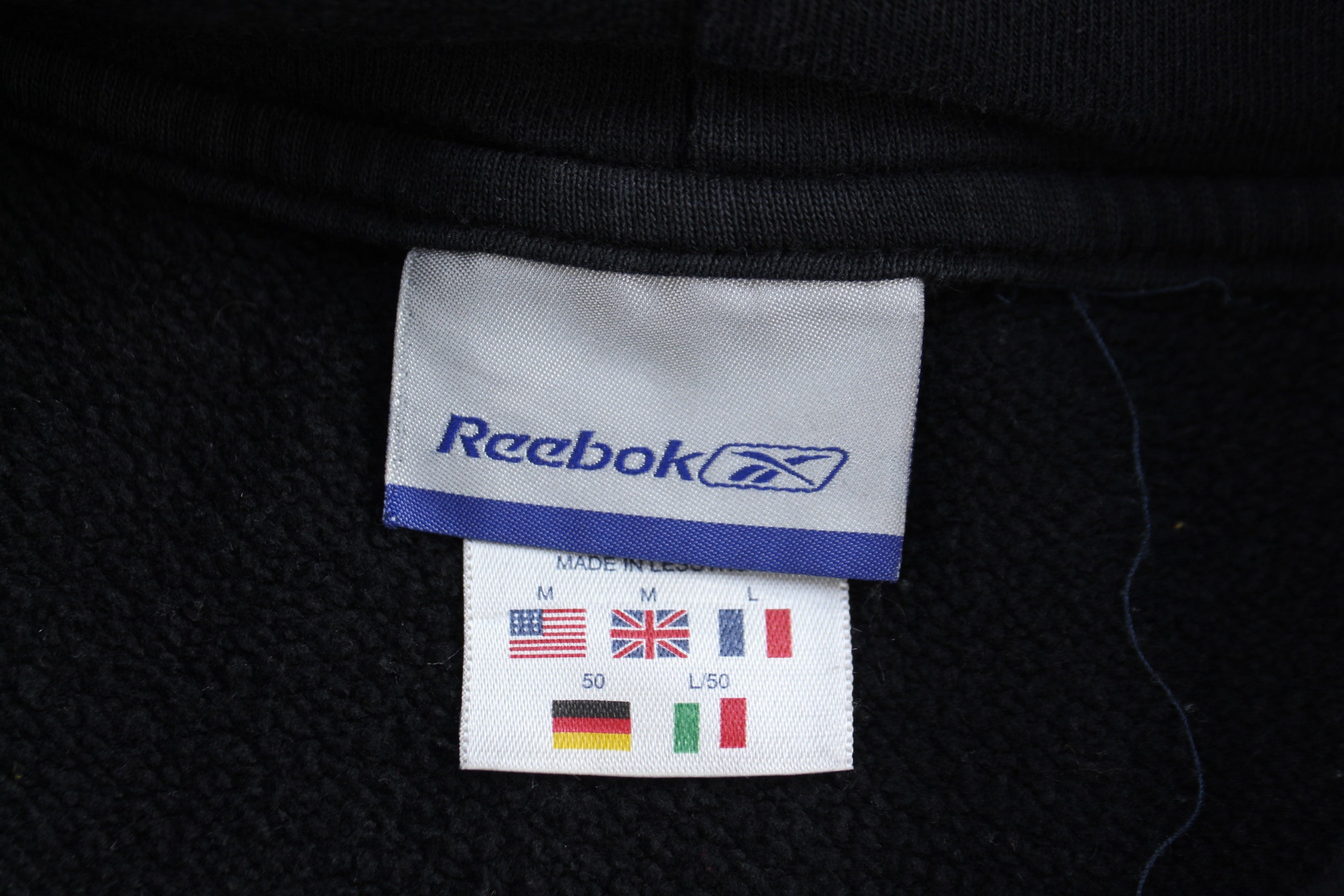 Vintage Reebok Embroidered Logo Black Pullover Hoodie