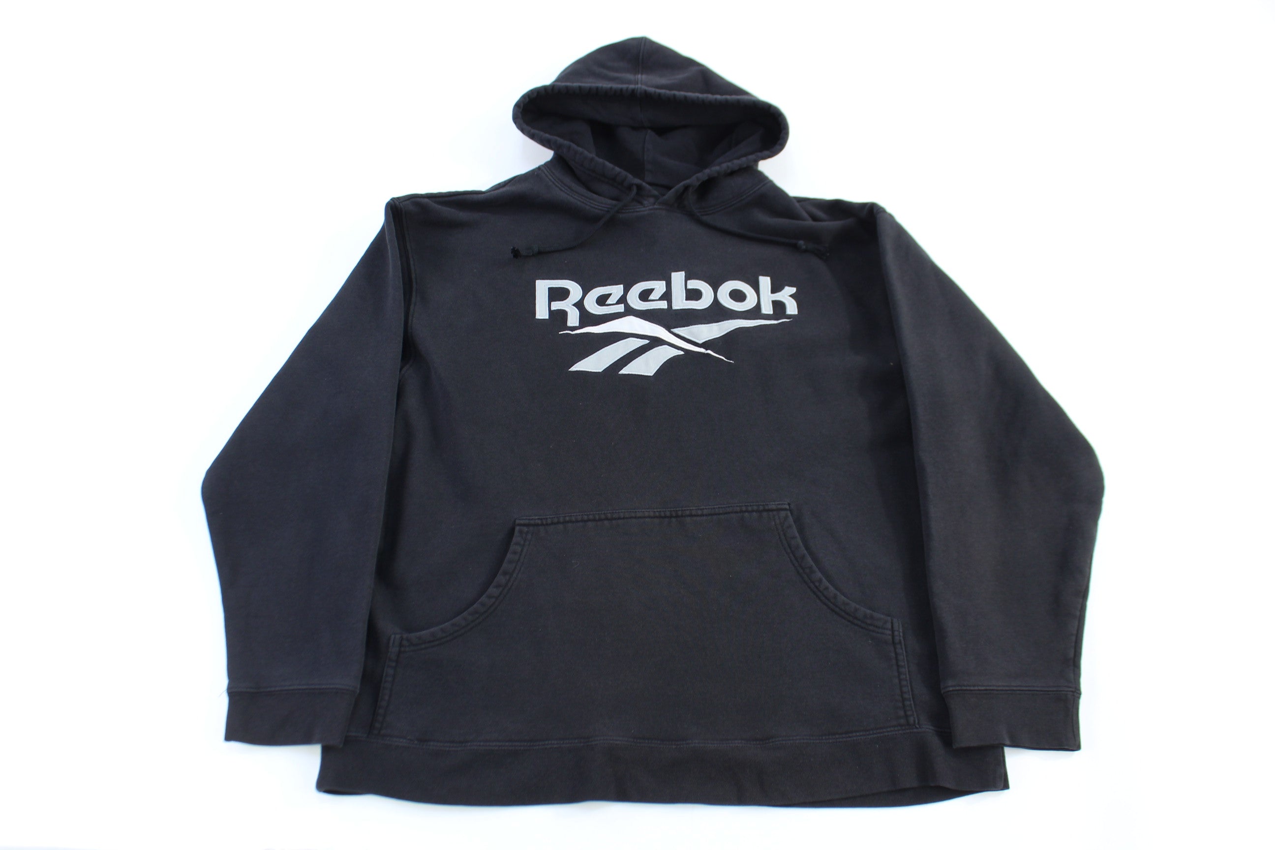 Vintage Reebok Embroidered Logo Black Pullover Hoodie