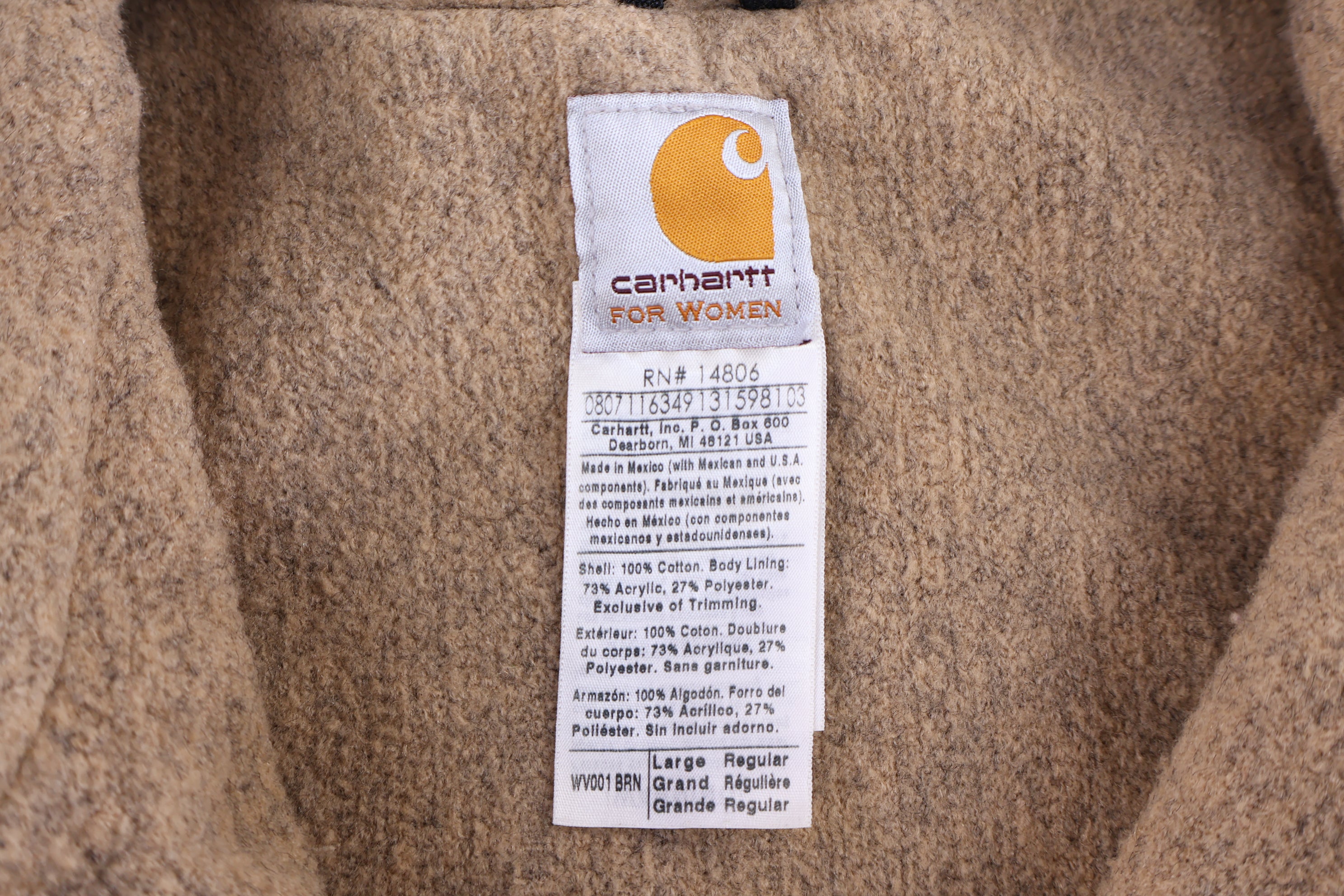 Women's Carhartt Logo Patch Tan full Zip Vest