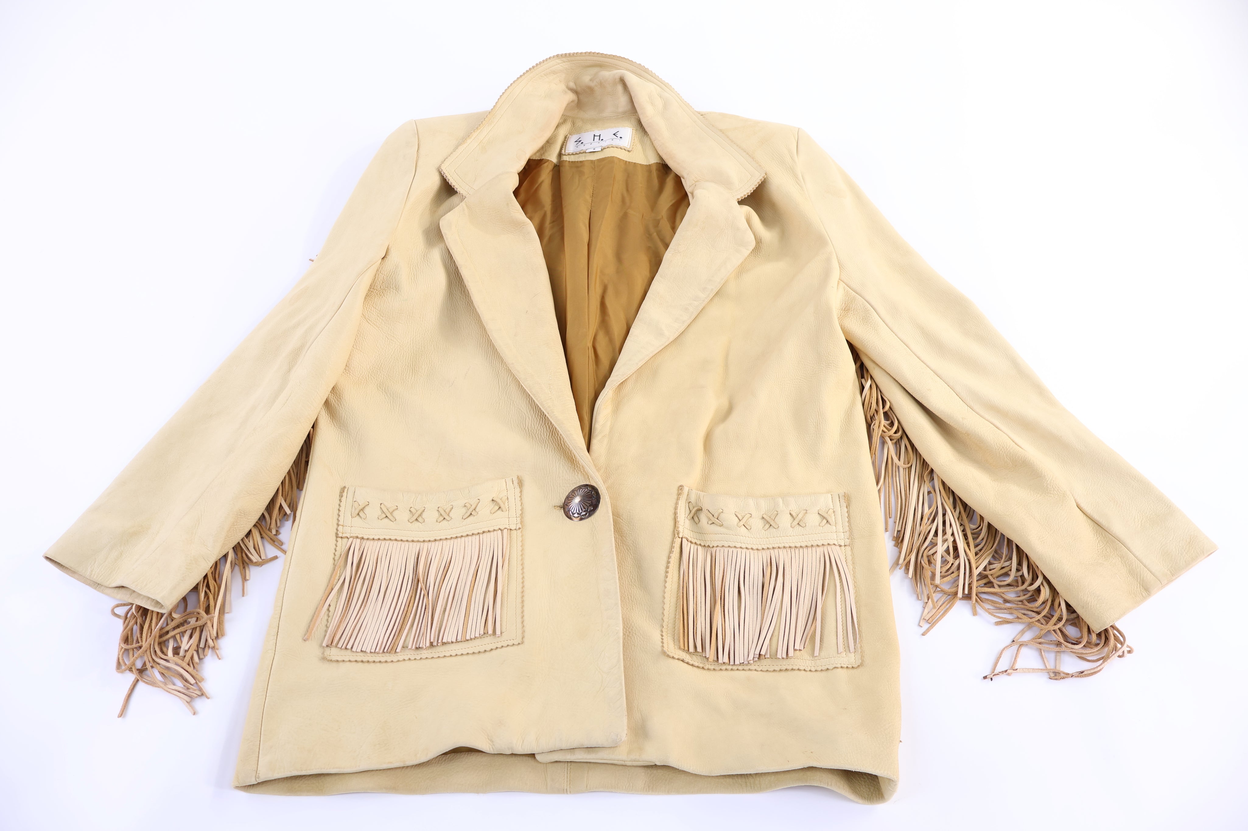 90's SHE Apparel Tan Fringe Leather Jacket