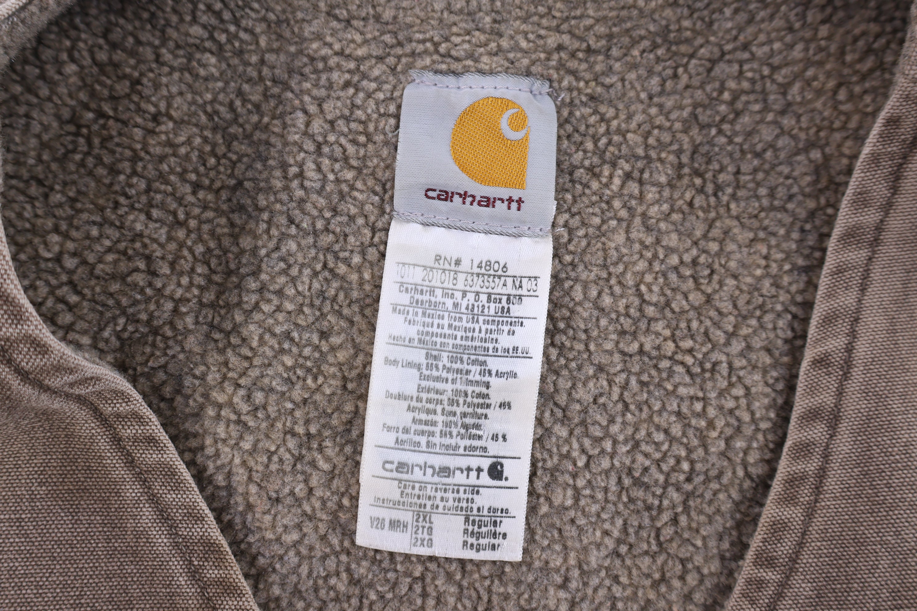 Carhartt Logo Patch Brown Sherpa Lined Full Zip Vest