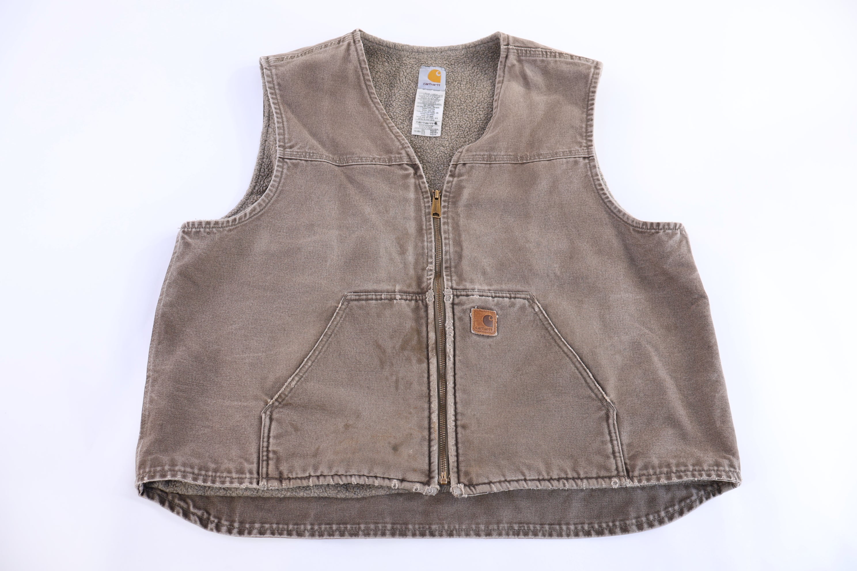 Carhartt Logo Patch Brown Sherpa Lined Full Zip Vest