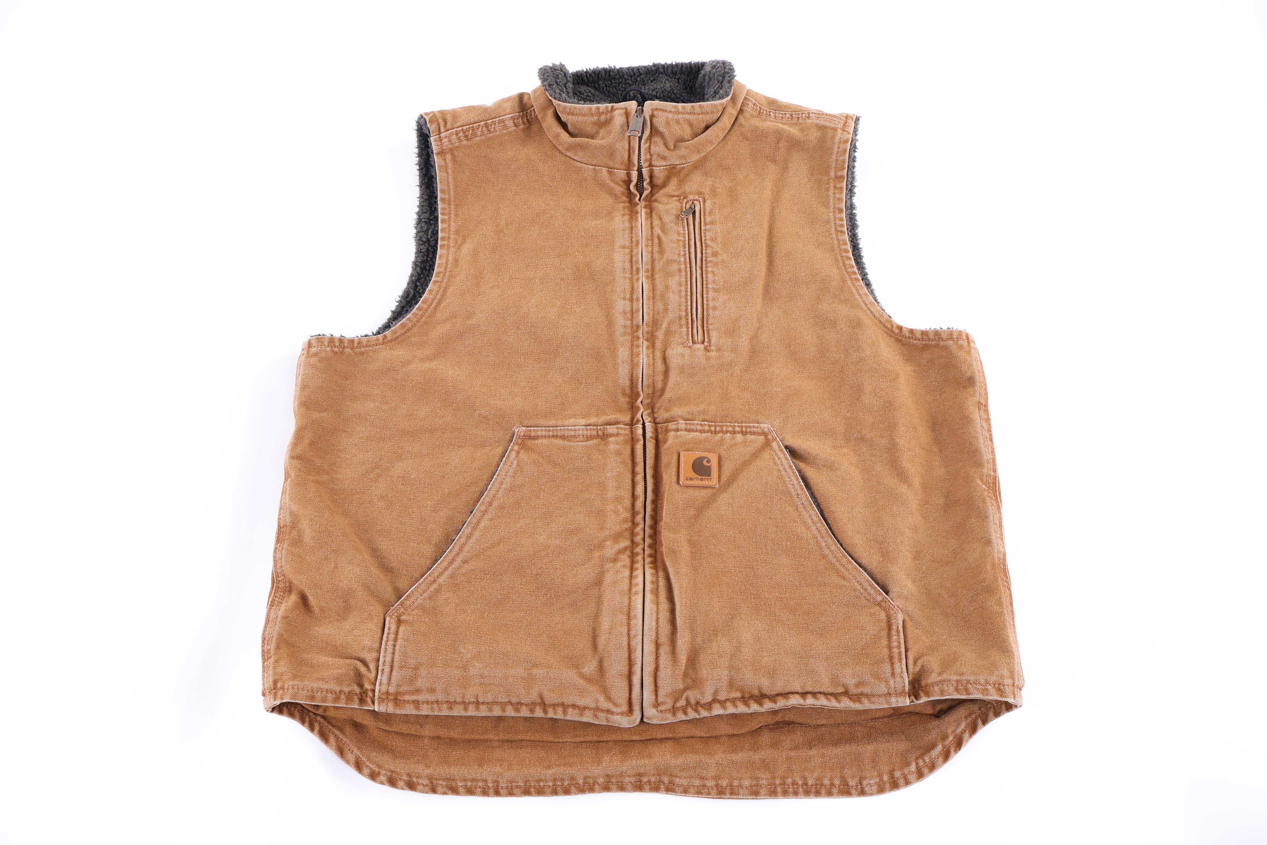 Carhartt Logo Patch Tan Sherpa Lined Full Zip Vest