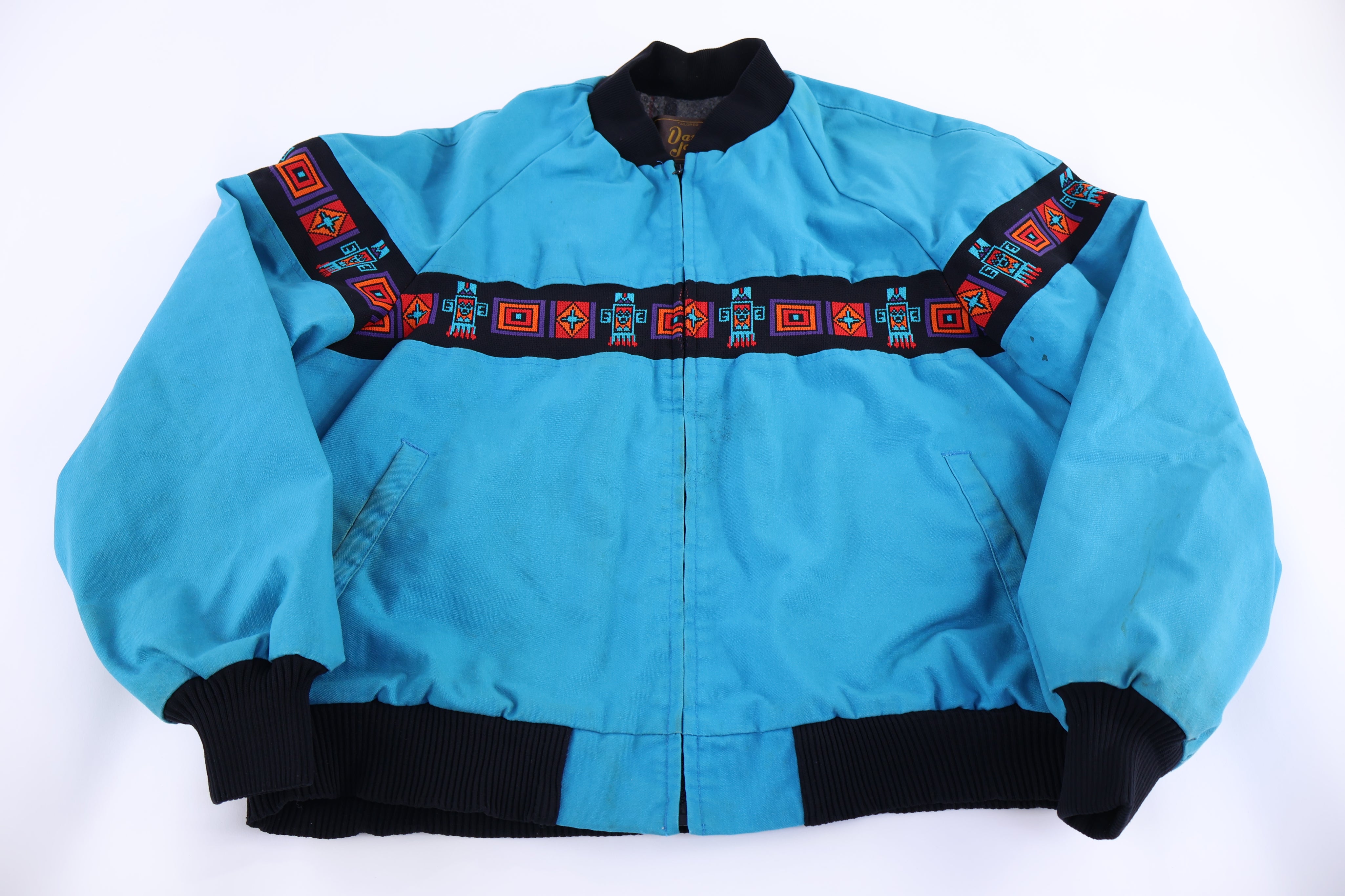 90's David James Blue Western Pattern Full Zip Jacket