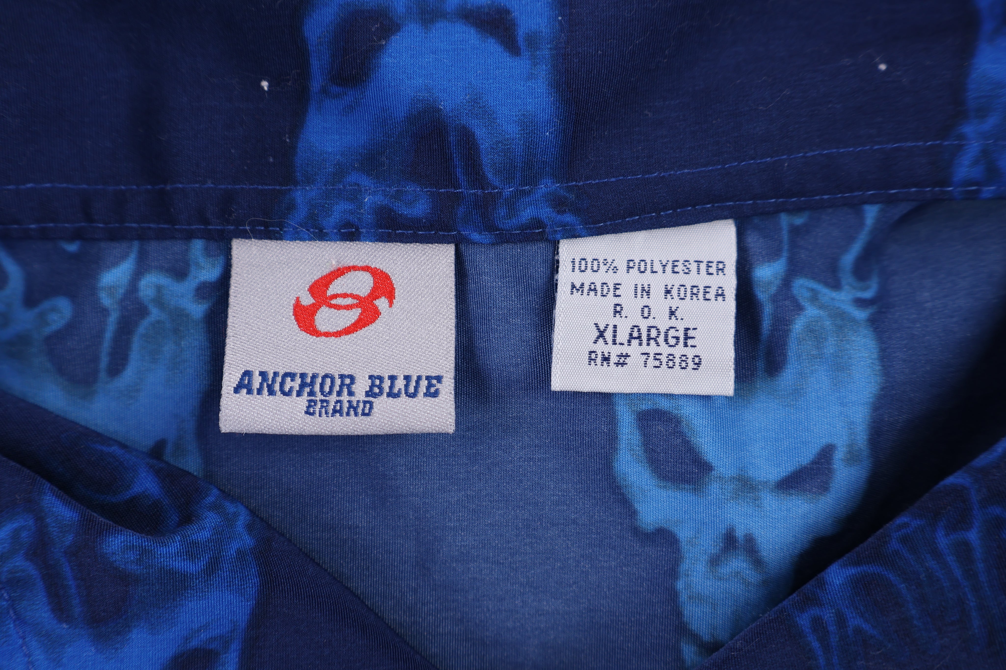 Vintage Anchor Blue Flames Graphic Button Down
