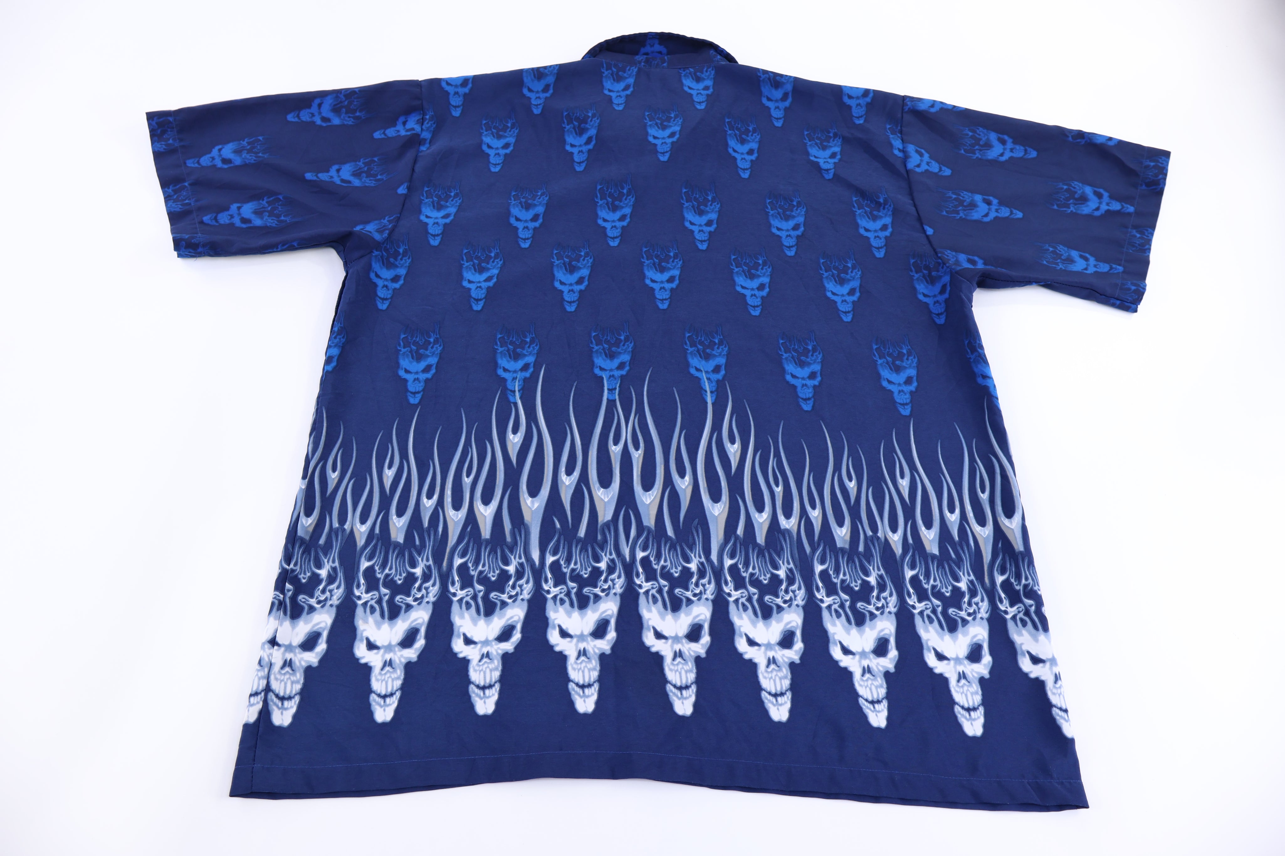 Vintage Anchor Blue Flames Graphic Button Down