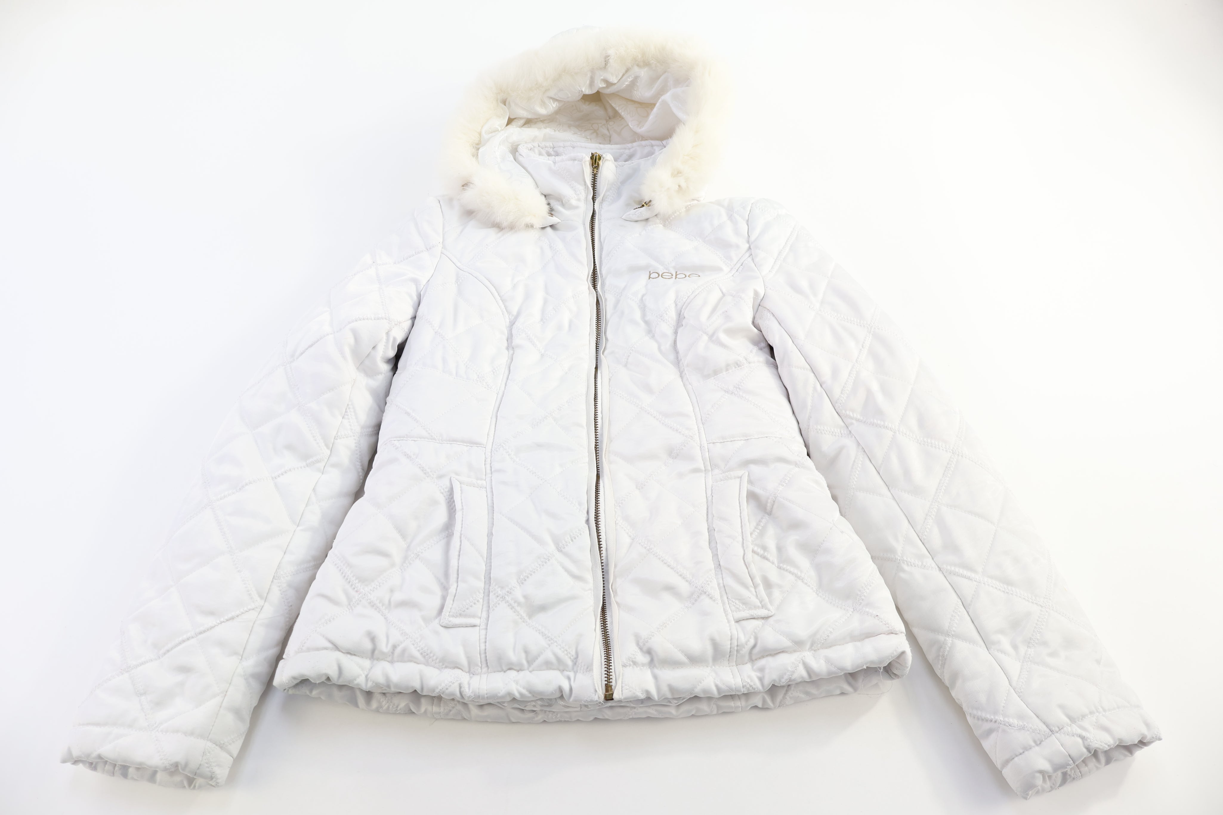 Women's Bebe White Diamond Quilted Full Zip Jacket