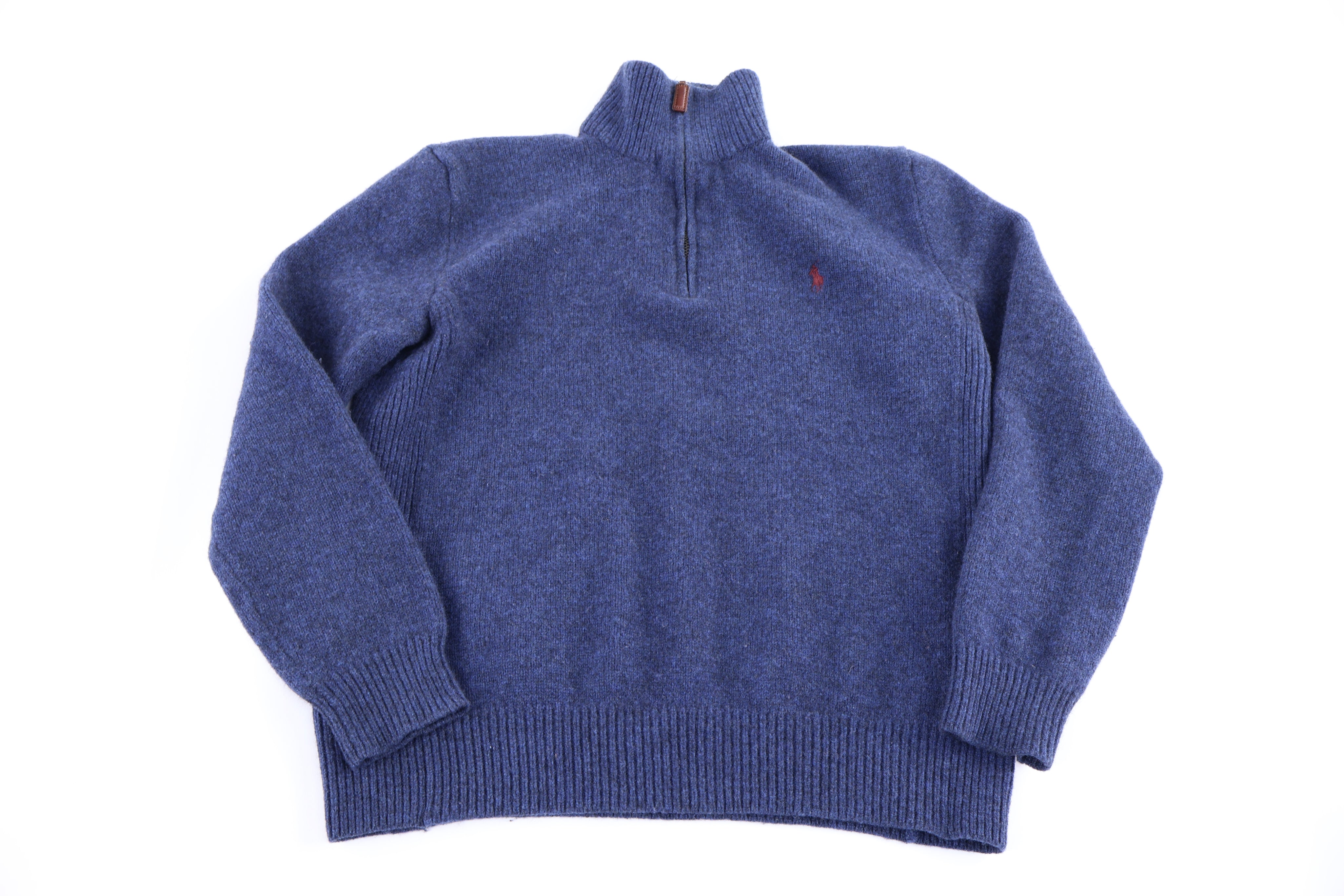 Polo by Ralph Lauren Embroidered Blue Quarter Zip Sweater