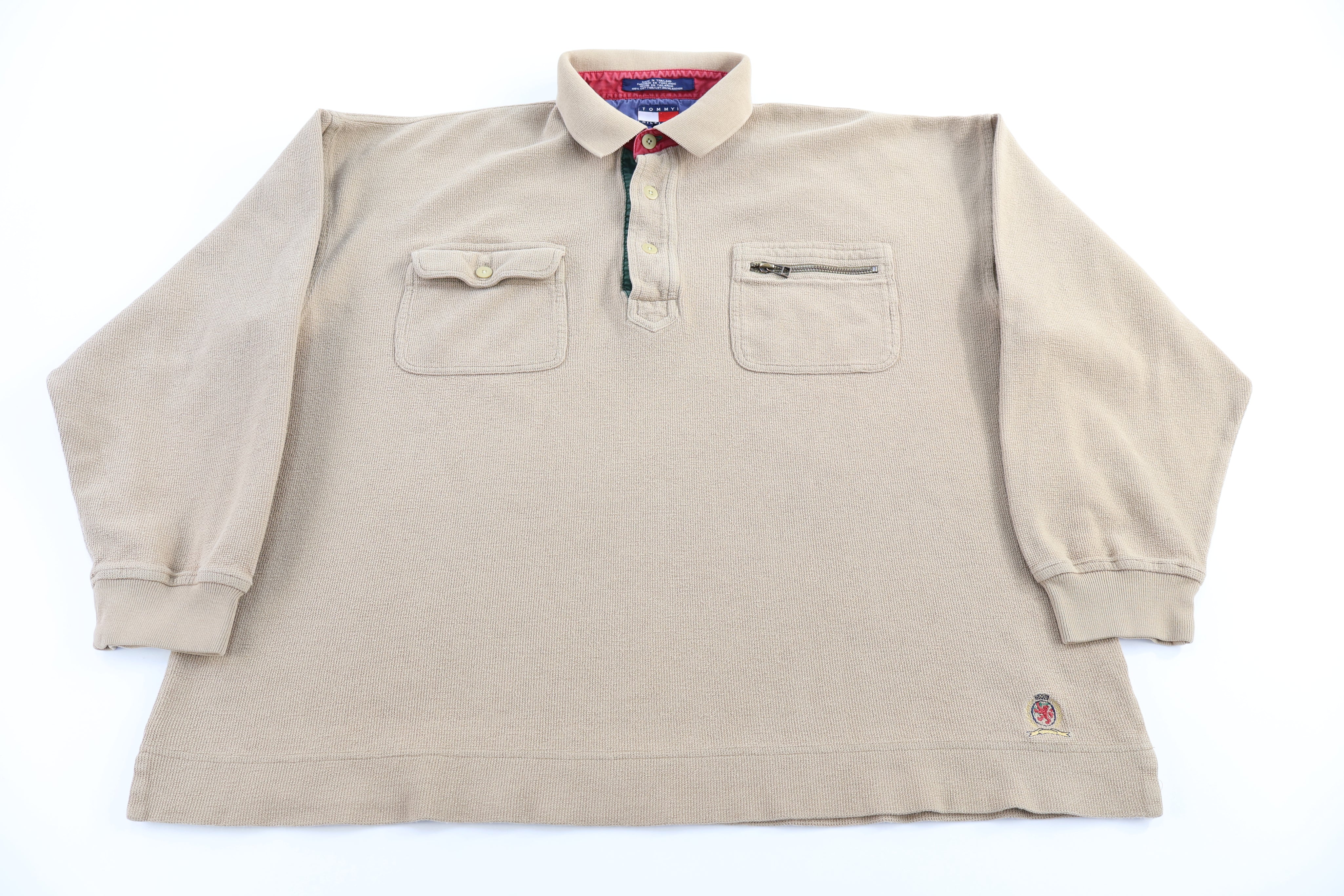 Vintage Tommy Hilfiger Tan Henley Sweater