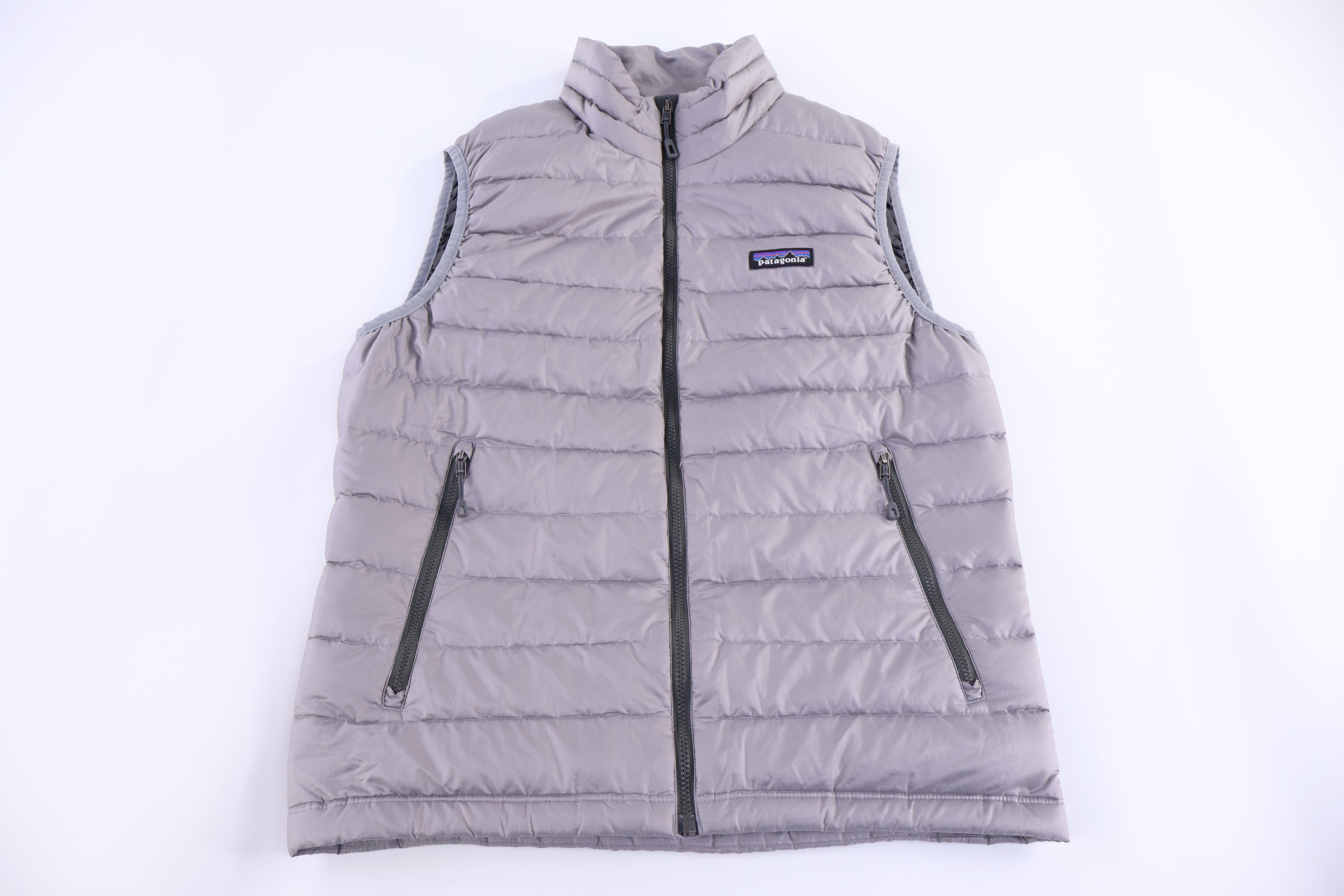 Patagonia Logo Patch Grey Full Zip Puffer Vest