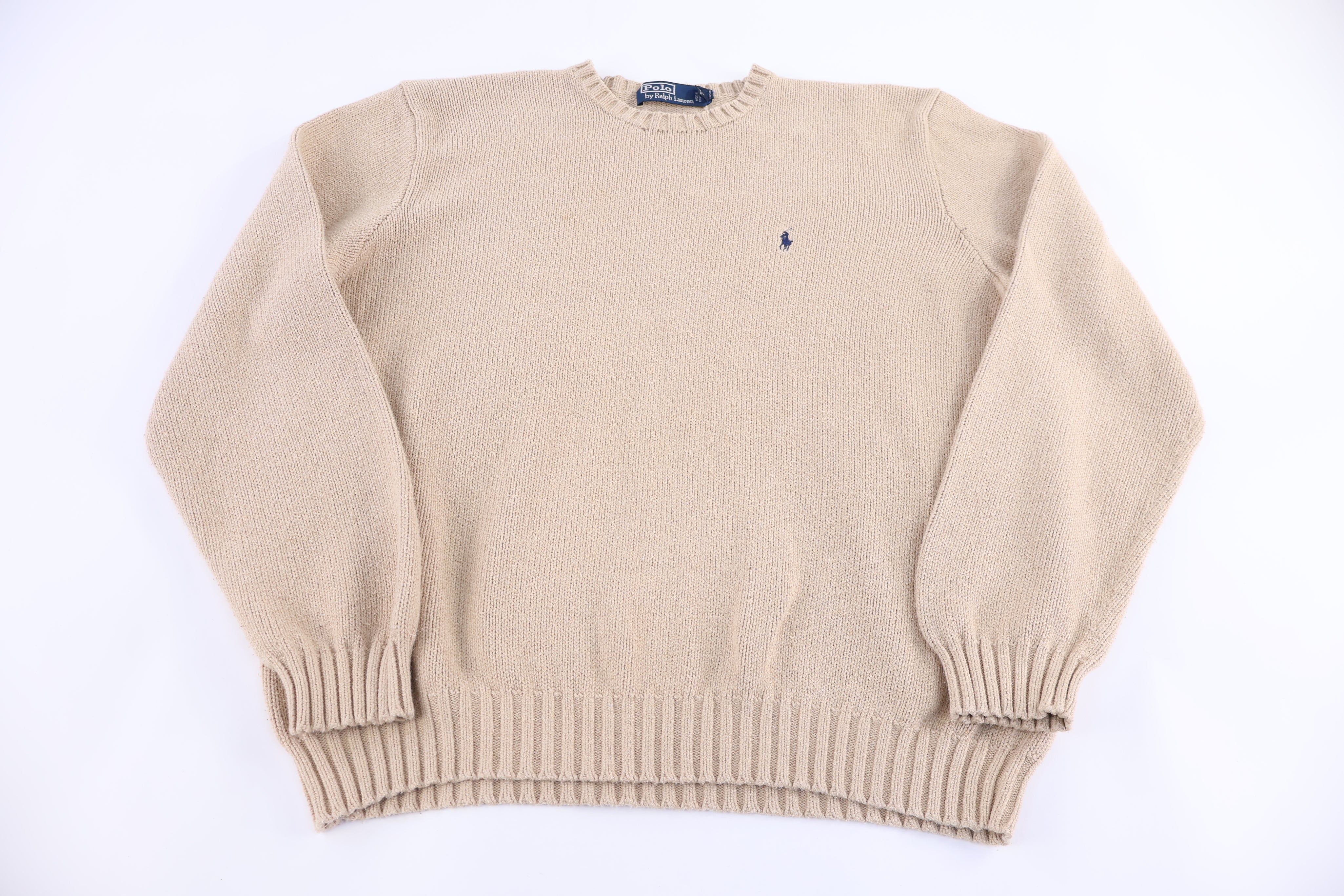 Polo by Ralph Lauren Embroidered Logo Tan Knit Sweater