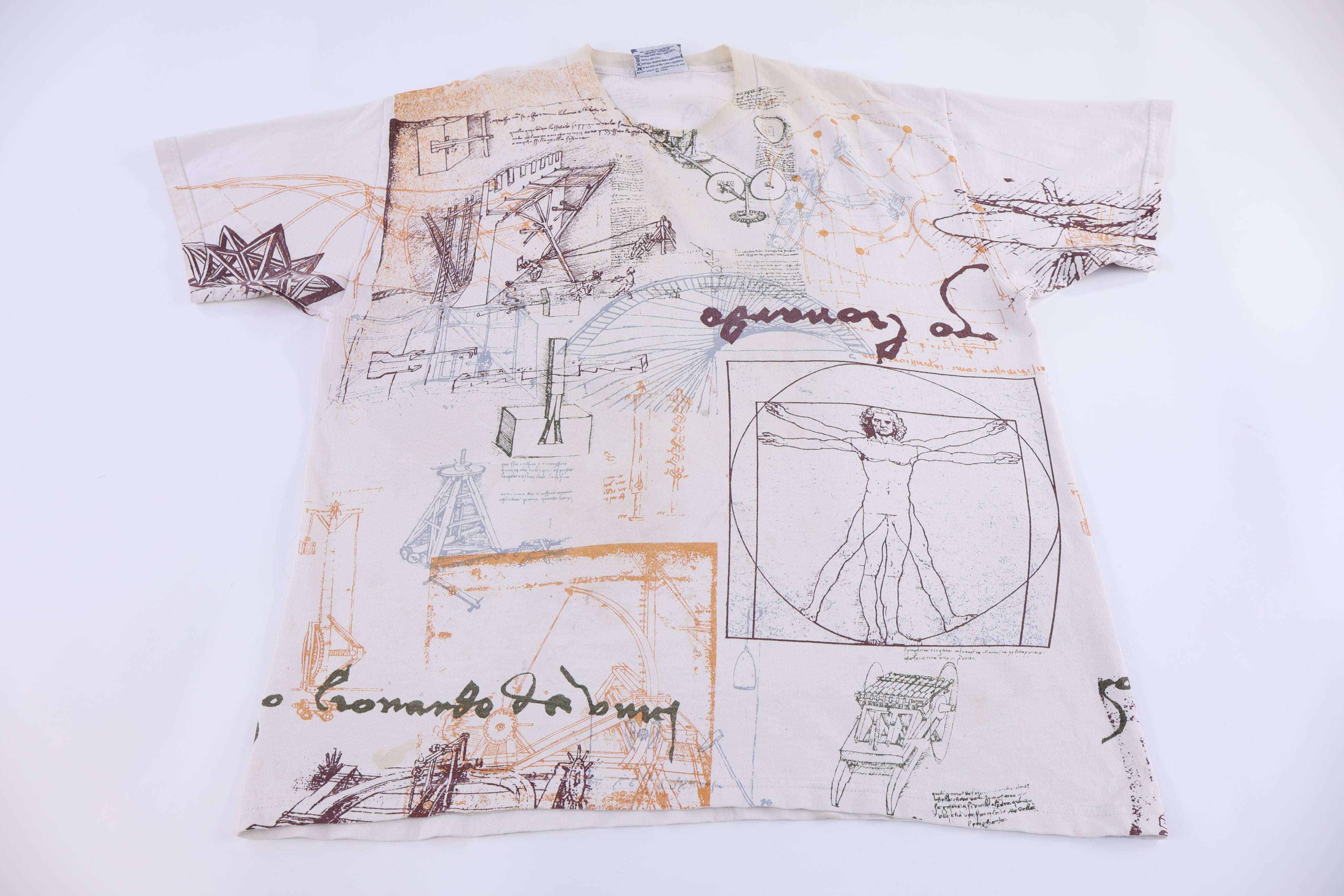 90's Leonardo da Vinci All Over Graphic T-shirt