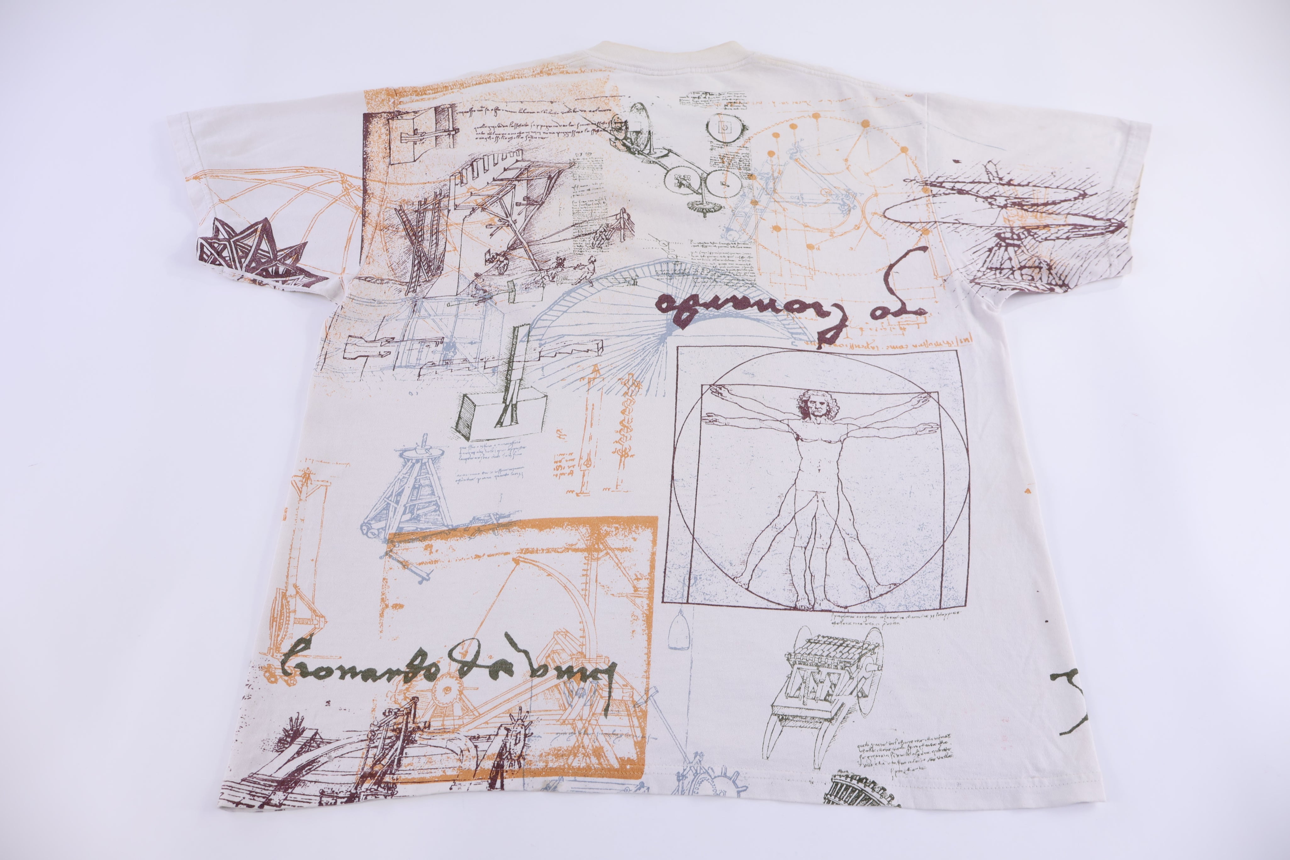 90's Leonardo da Vinci All Over Graphic T-shirt