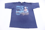 90's  Northern Lights Wolf Nature T-shirt