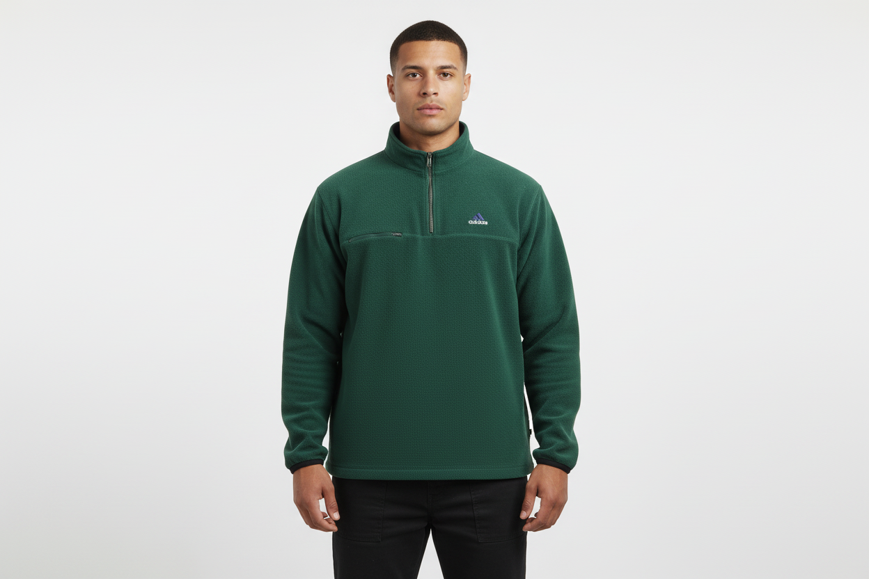 90's Adidas Embroidered Logo Green Fleece Sweater