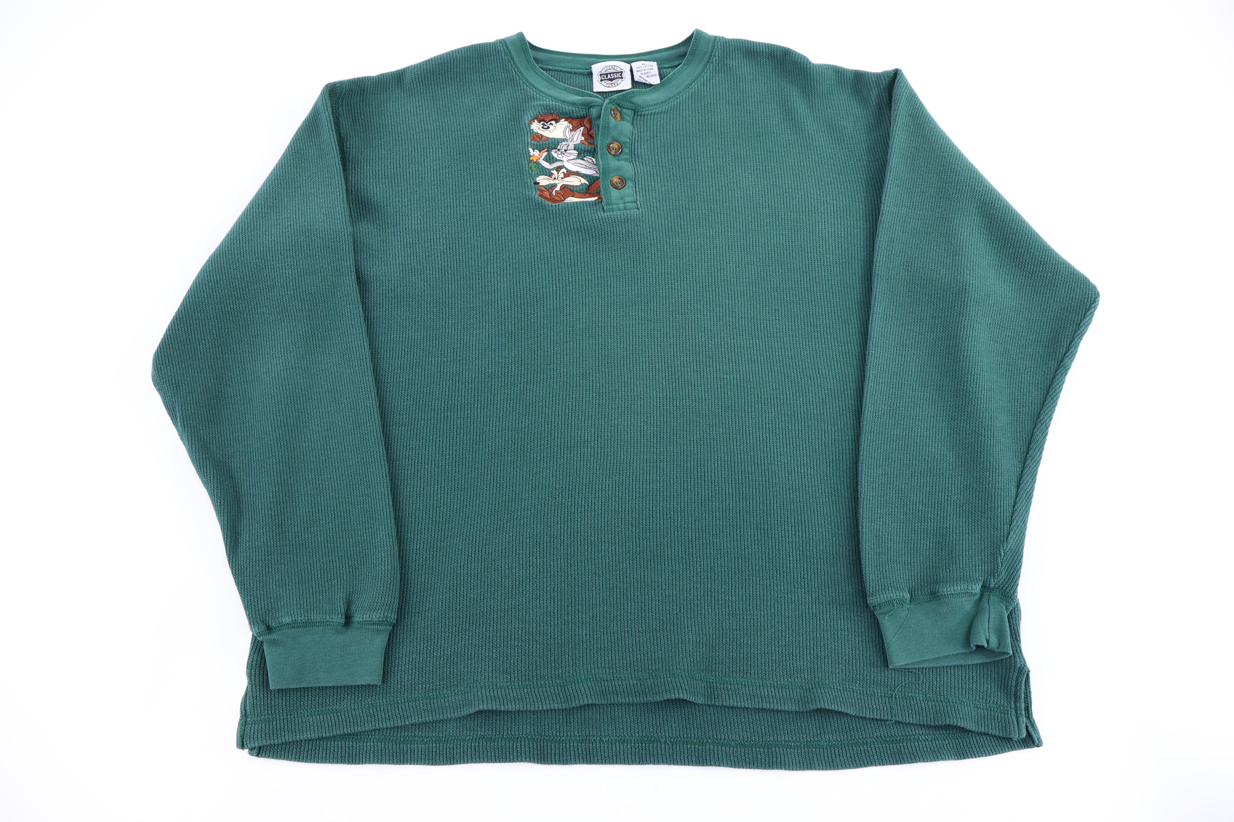 Vintage Looney Tunes Embroidered Henley LS T-shirt