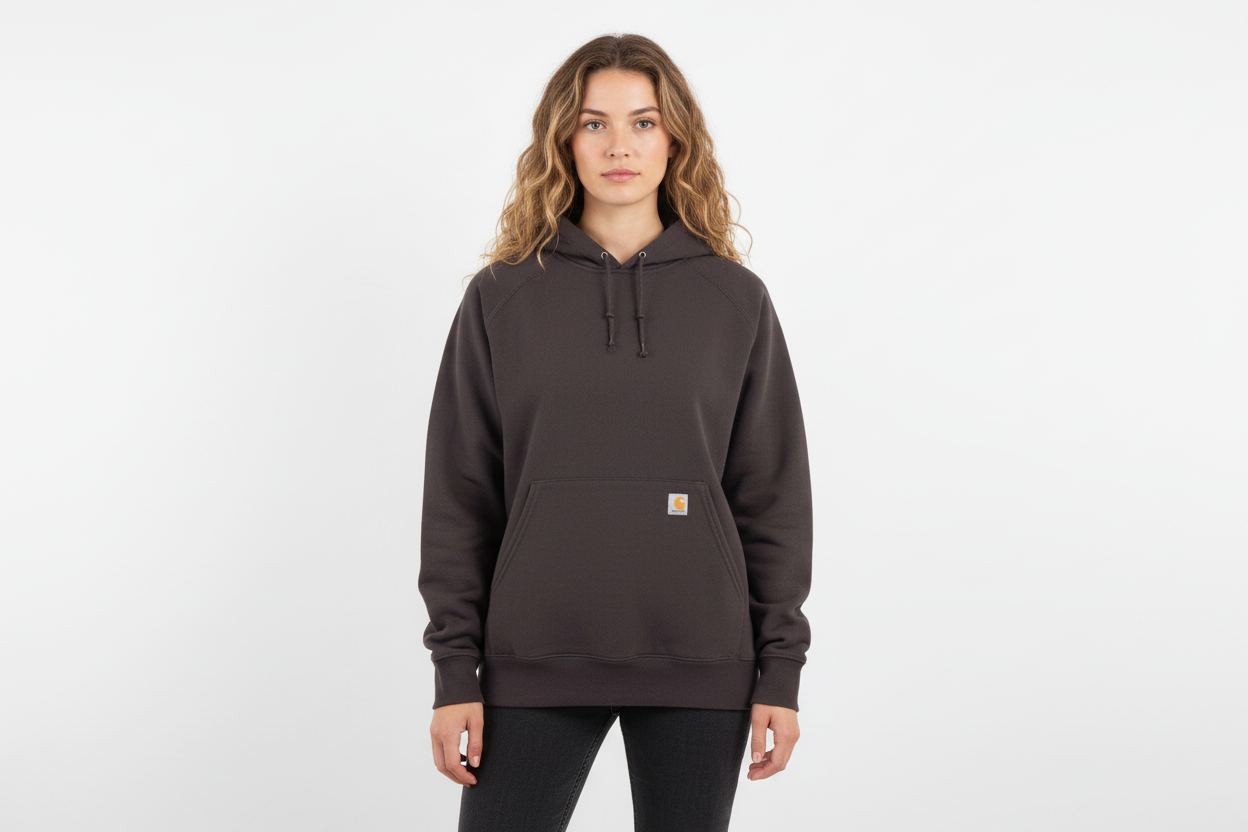 Women's Carhartt Logo Patch Brown Pullover Hoodie