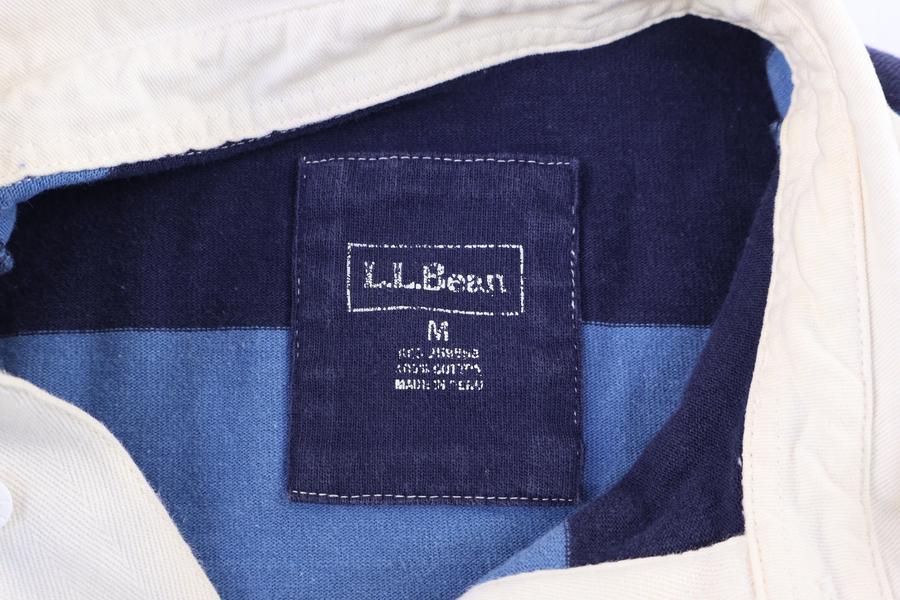 L.L. Bean Navy Blue Stripe LS Button Up