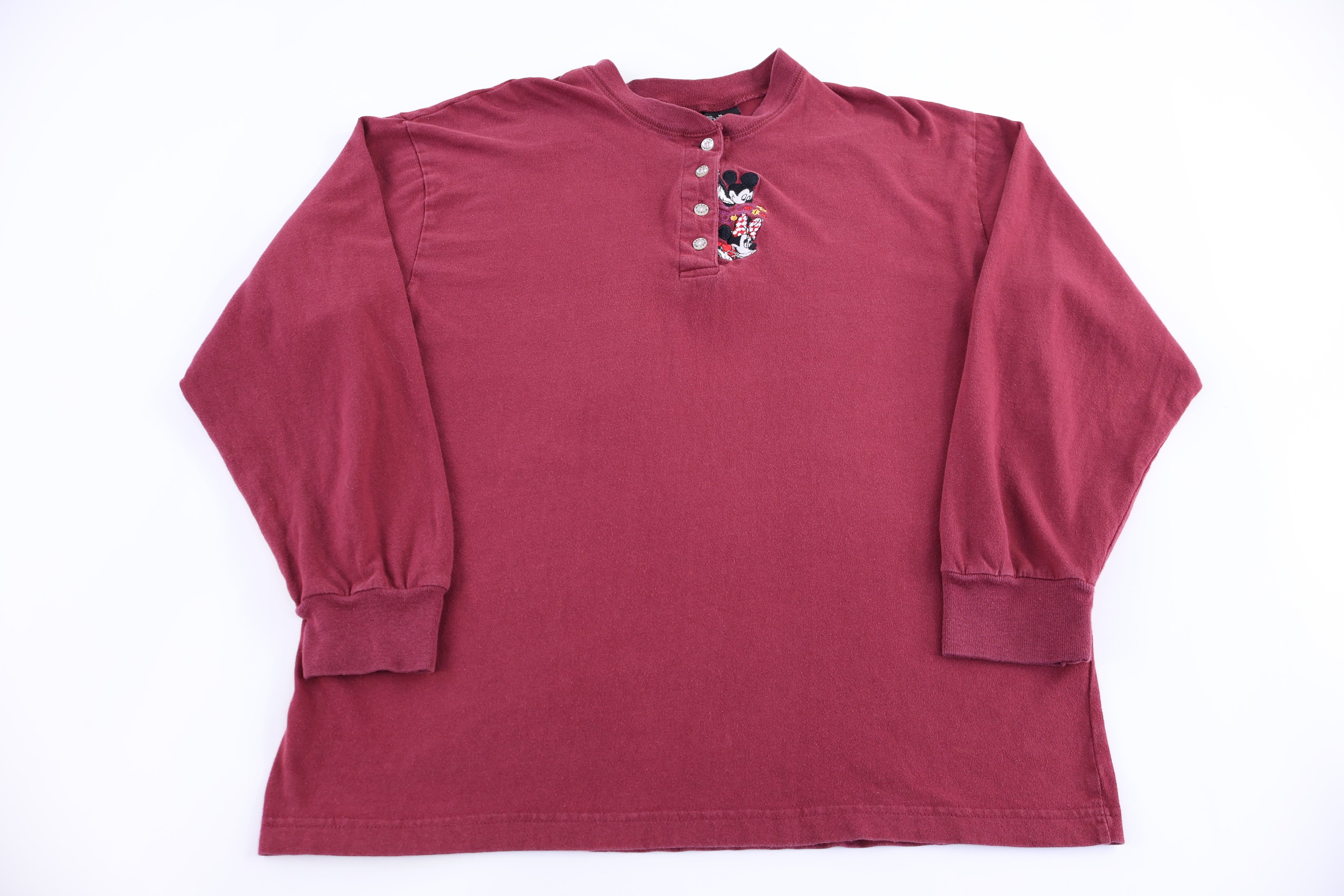 Vintage Mickey Embroidered Graphic Henley LS T-shirt