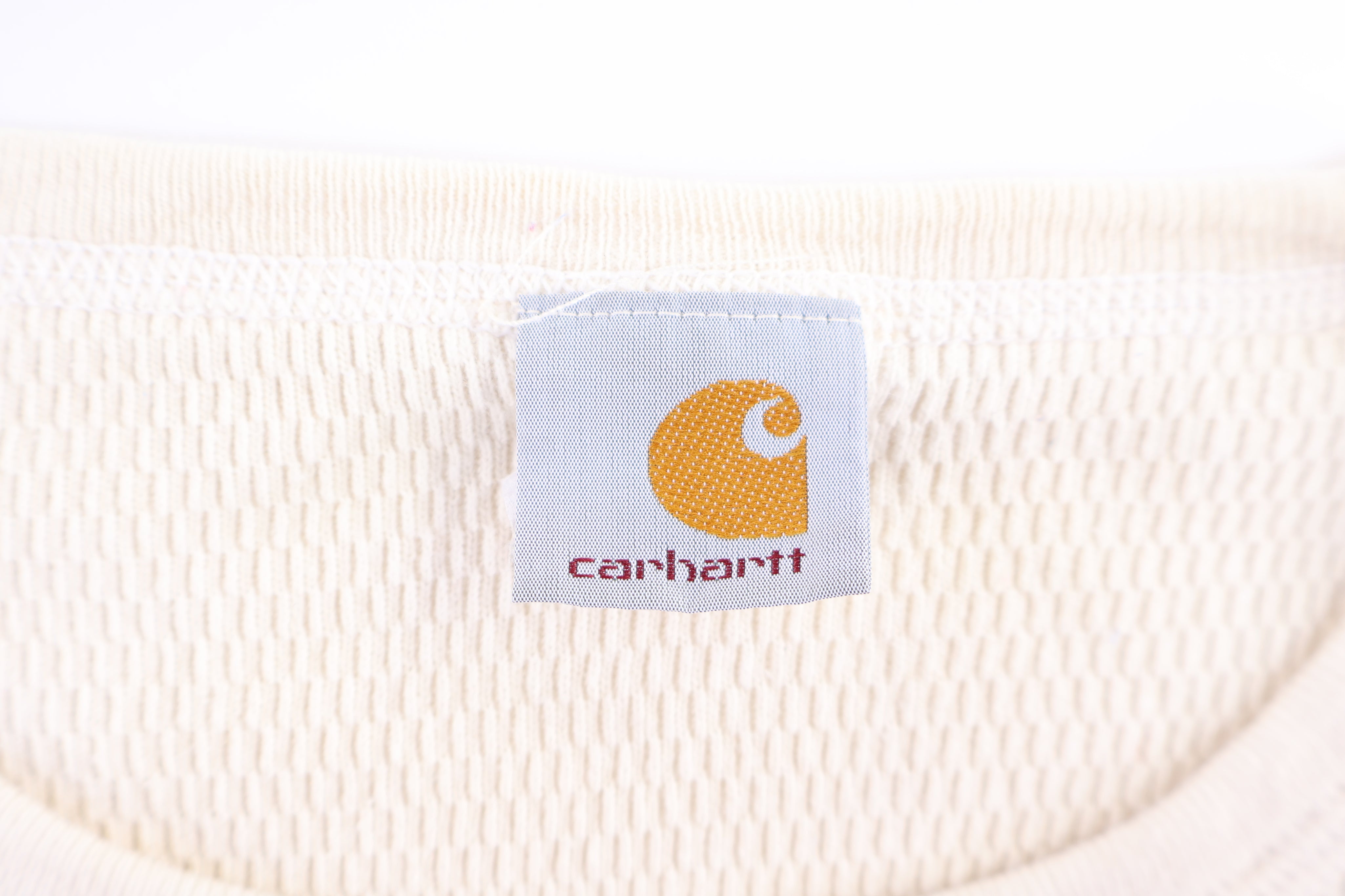 90's Carhartt Embroidered Logo Cream Thermal LS T-shirt