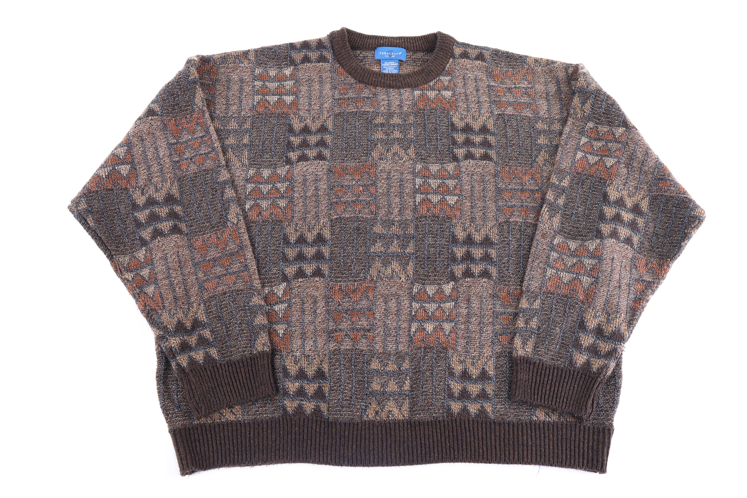 Towncraft Brown Multipattern Knit Sweater