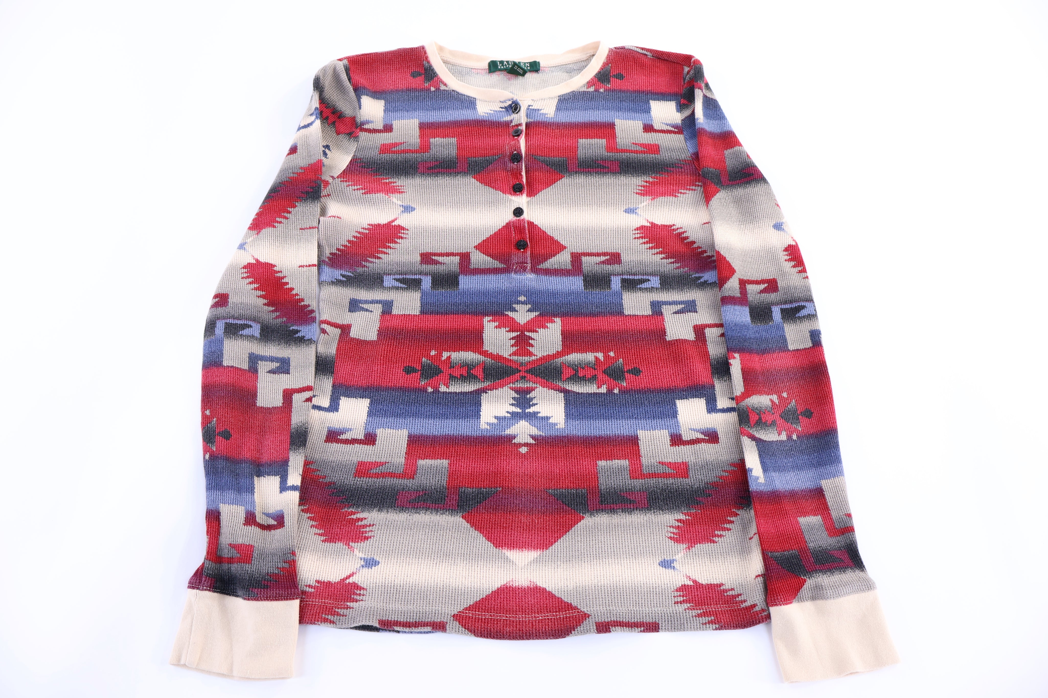 Women's Lauren Ralph Lauren Aztec Pattern LS Henley T-shirt