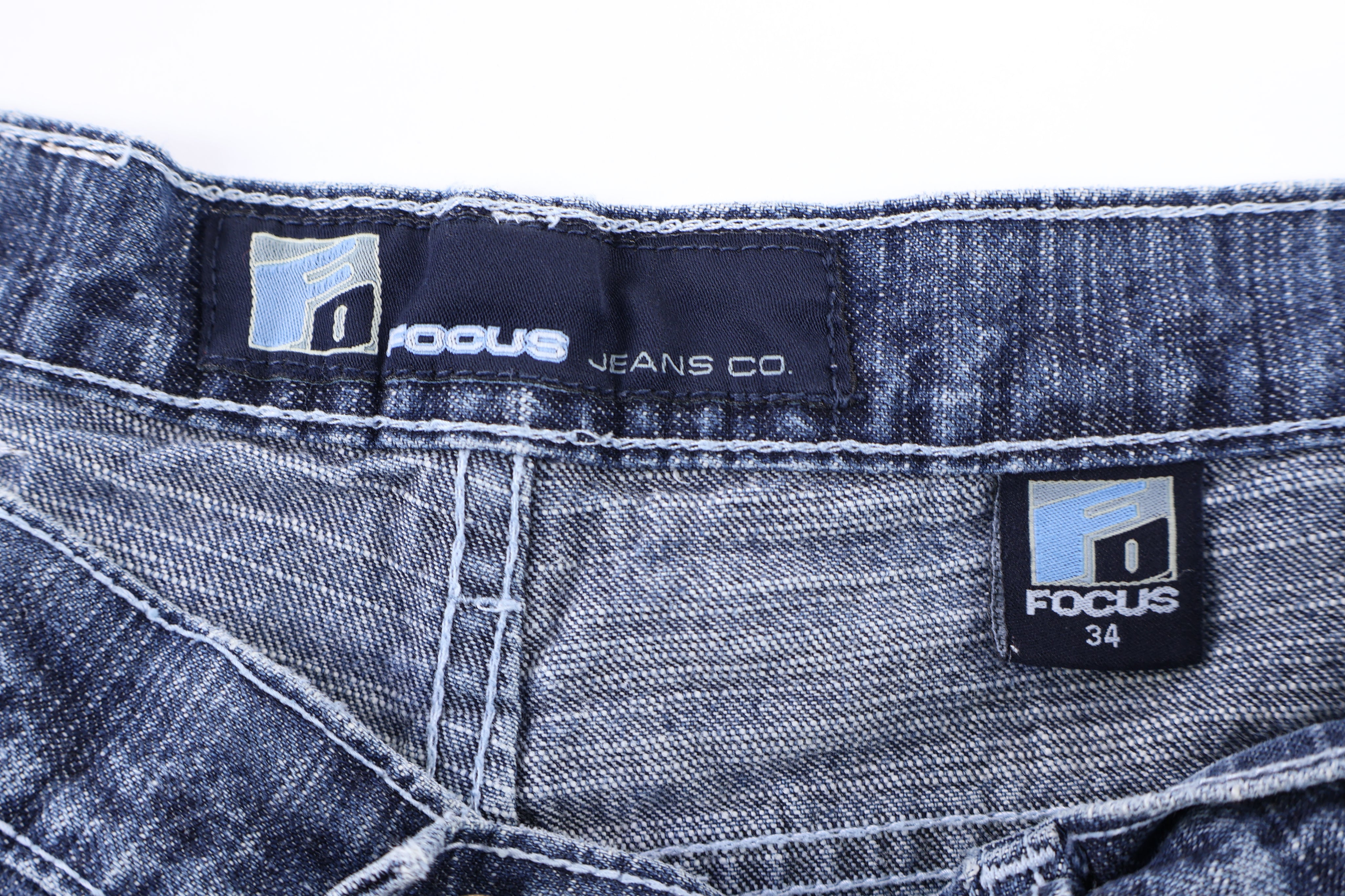 Focus Embroidered Baggy Denim Shorts