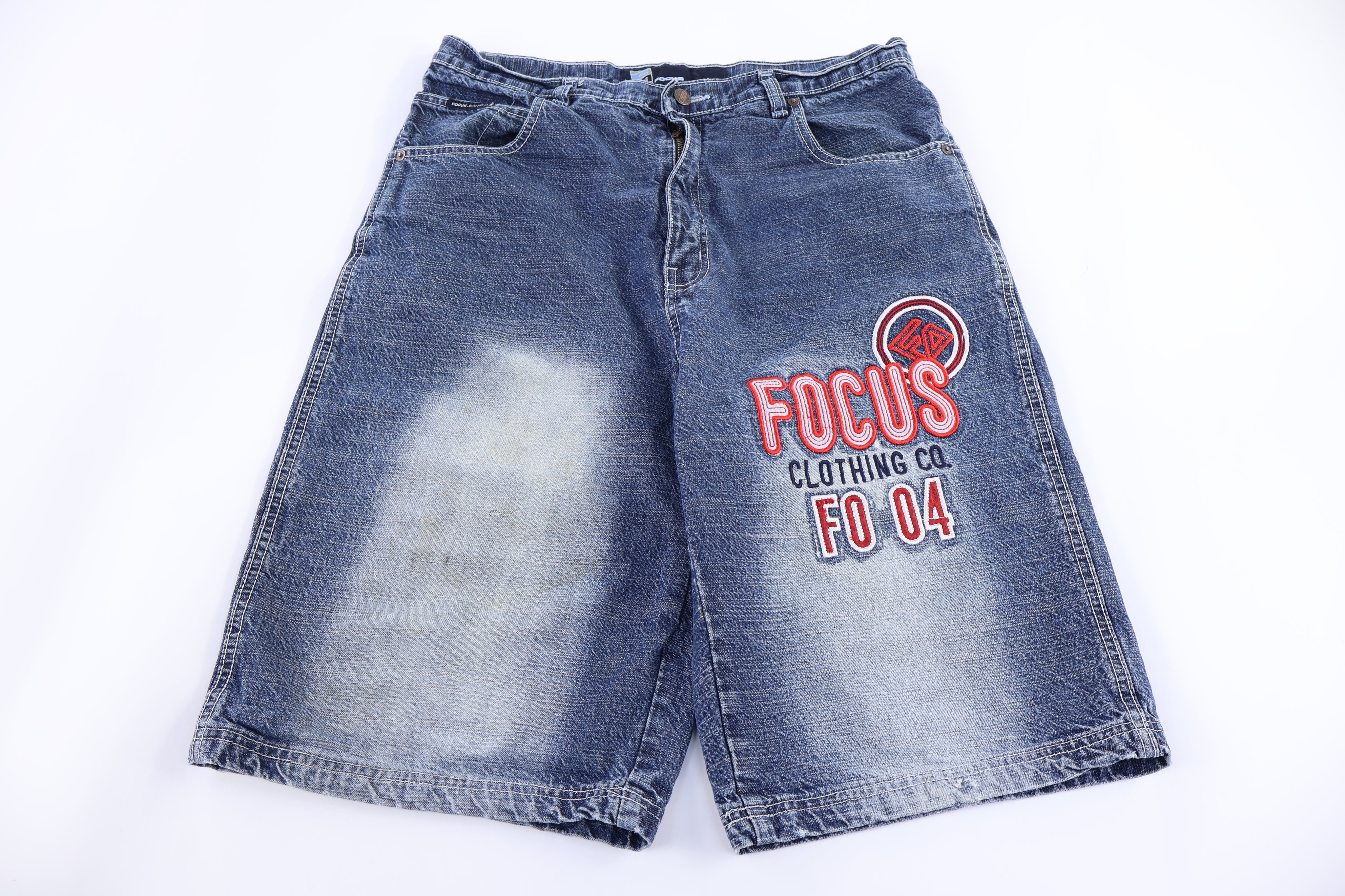 Focus Embroidered Baggy Denim Shorts