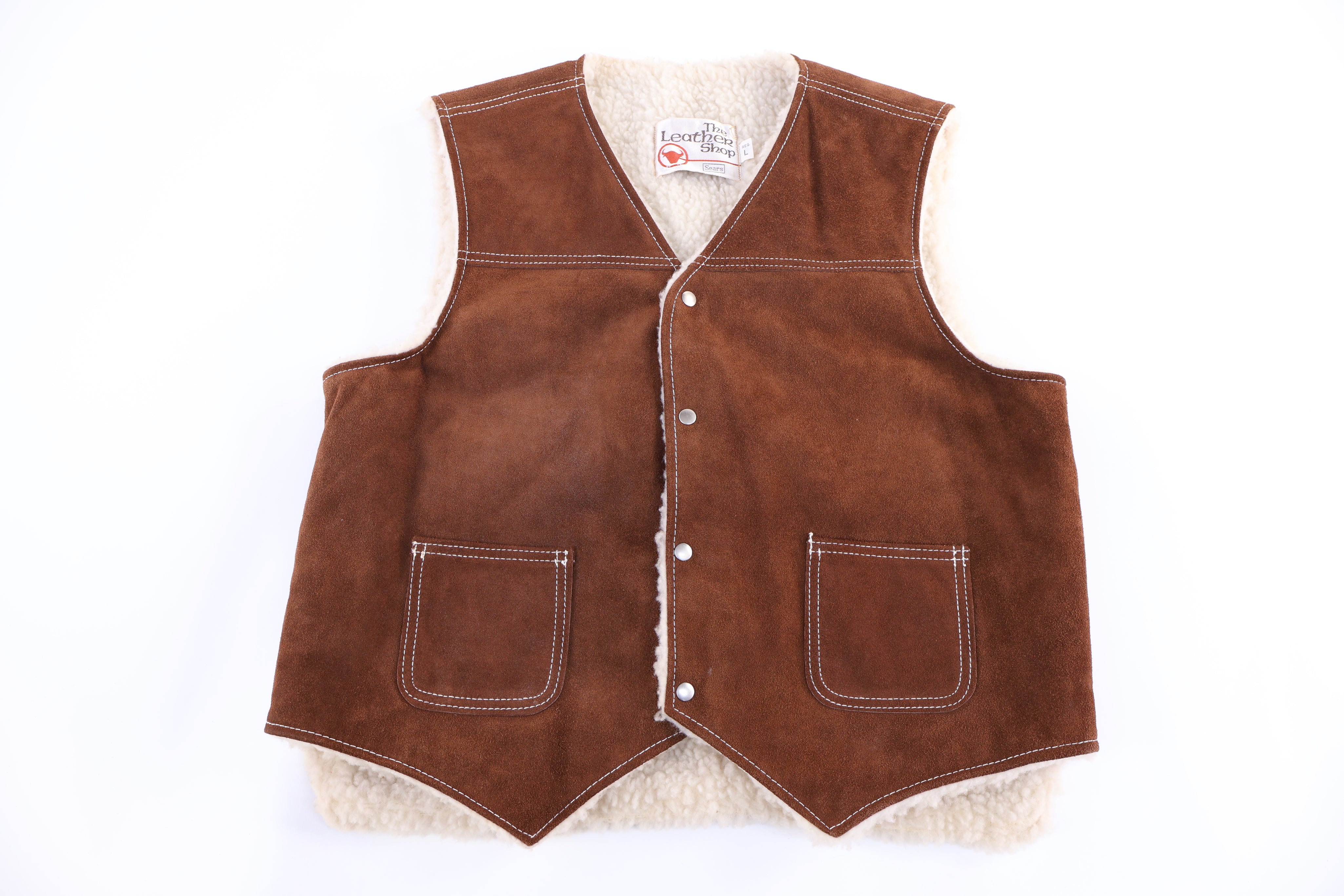 90's The Leather Shop Brown Leather Suede Vest