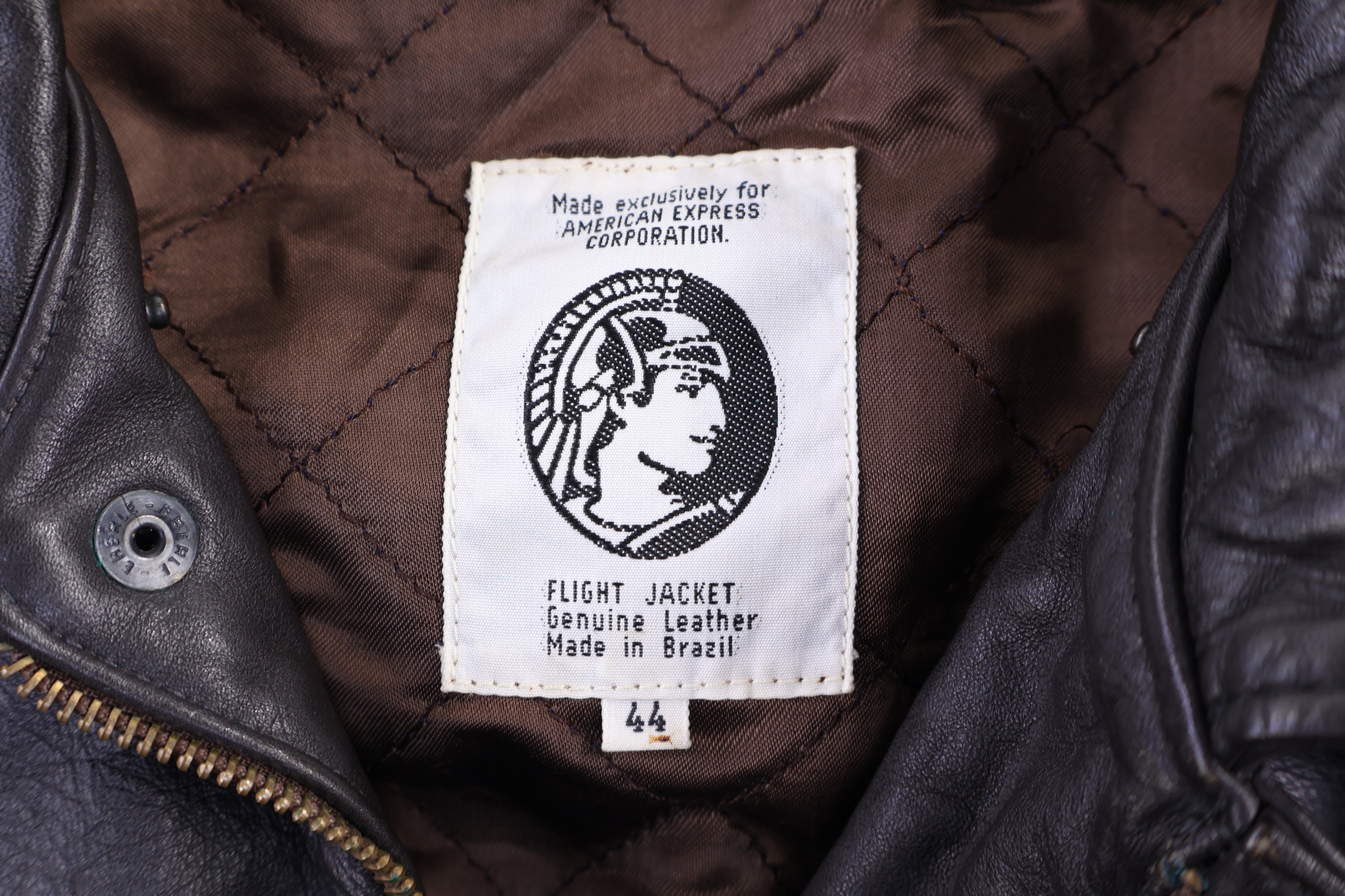 American Express Brown Full Zip Leather Jacket