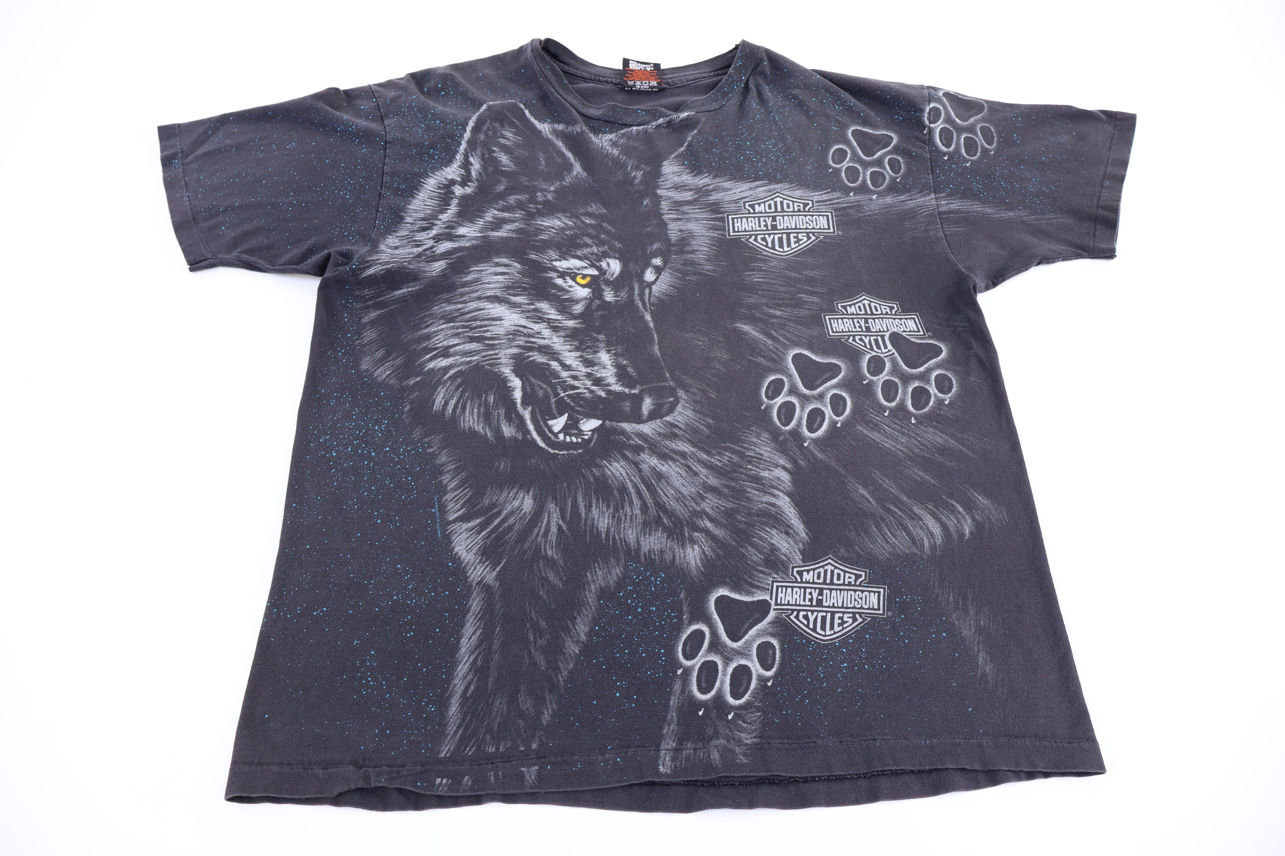 90's Harley Davidson Motorcycles Wolf All Over Graphic T-shirt