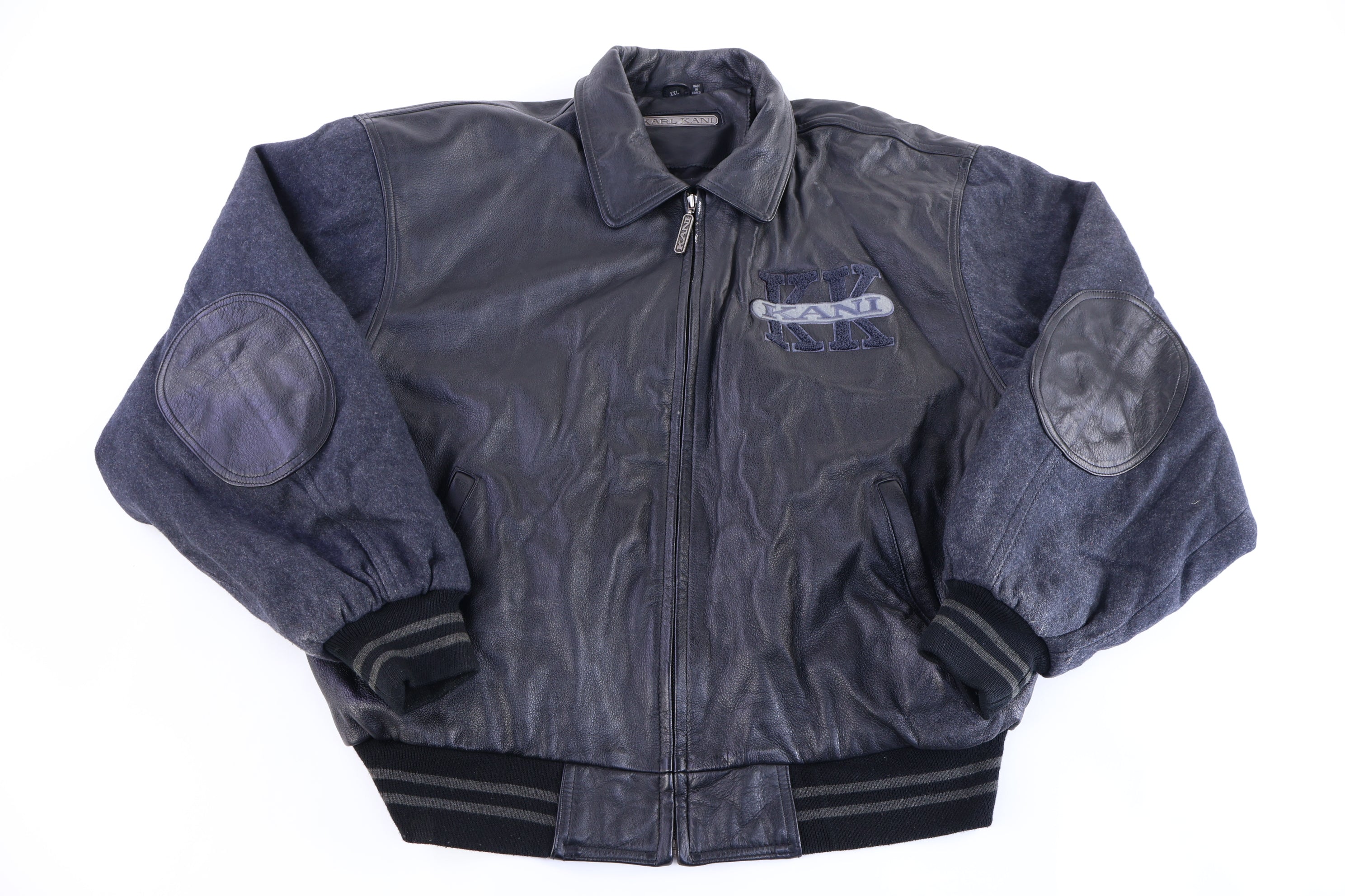 90's Karl Kani Leather Full Zip Varsity Jacket
