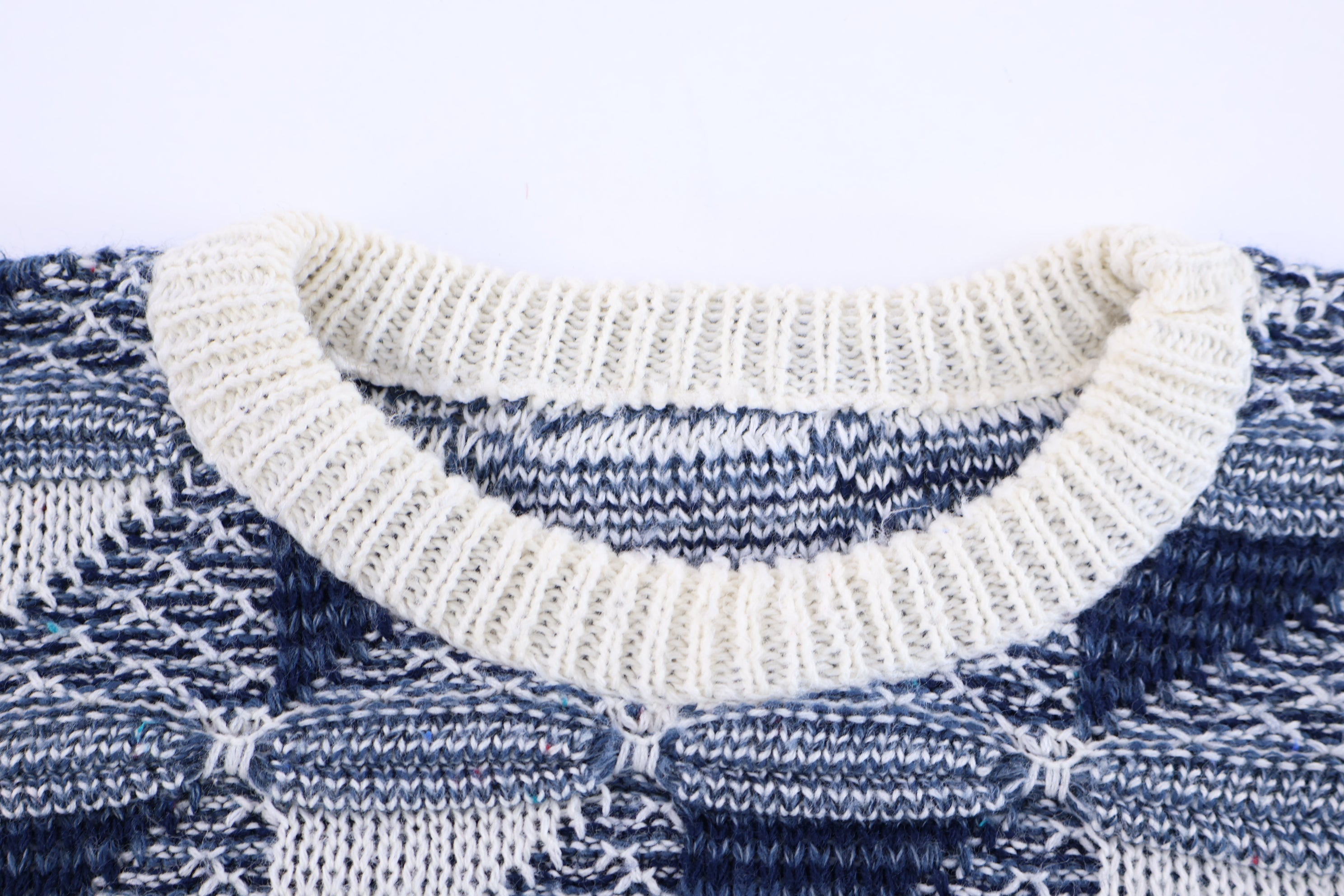 90's Blue & White Multipattern Knit Sweater