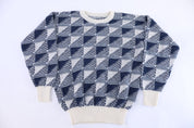 90's Blue & White Multipattern Knit Sweater