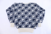 90's Blue & White Multipattern Knit Sweater