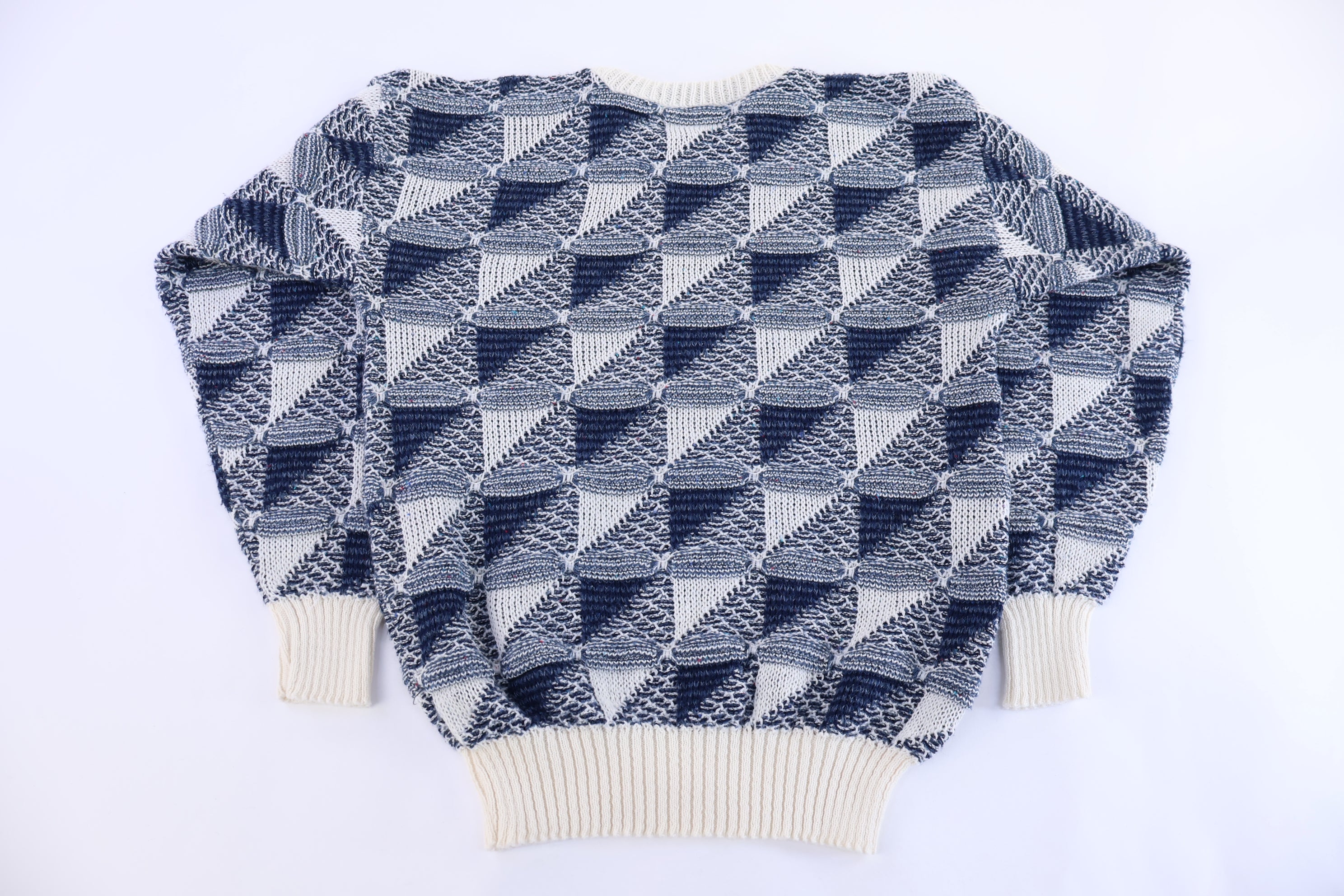 90's Blue & White Multipattern Knit Sweater