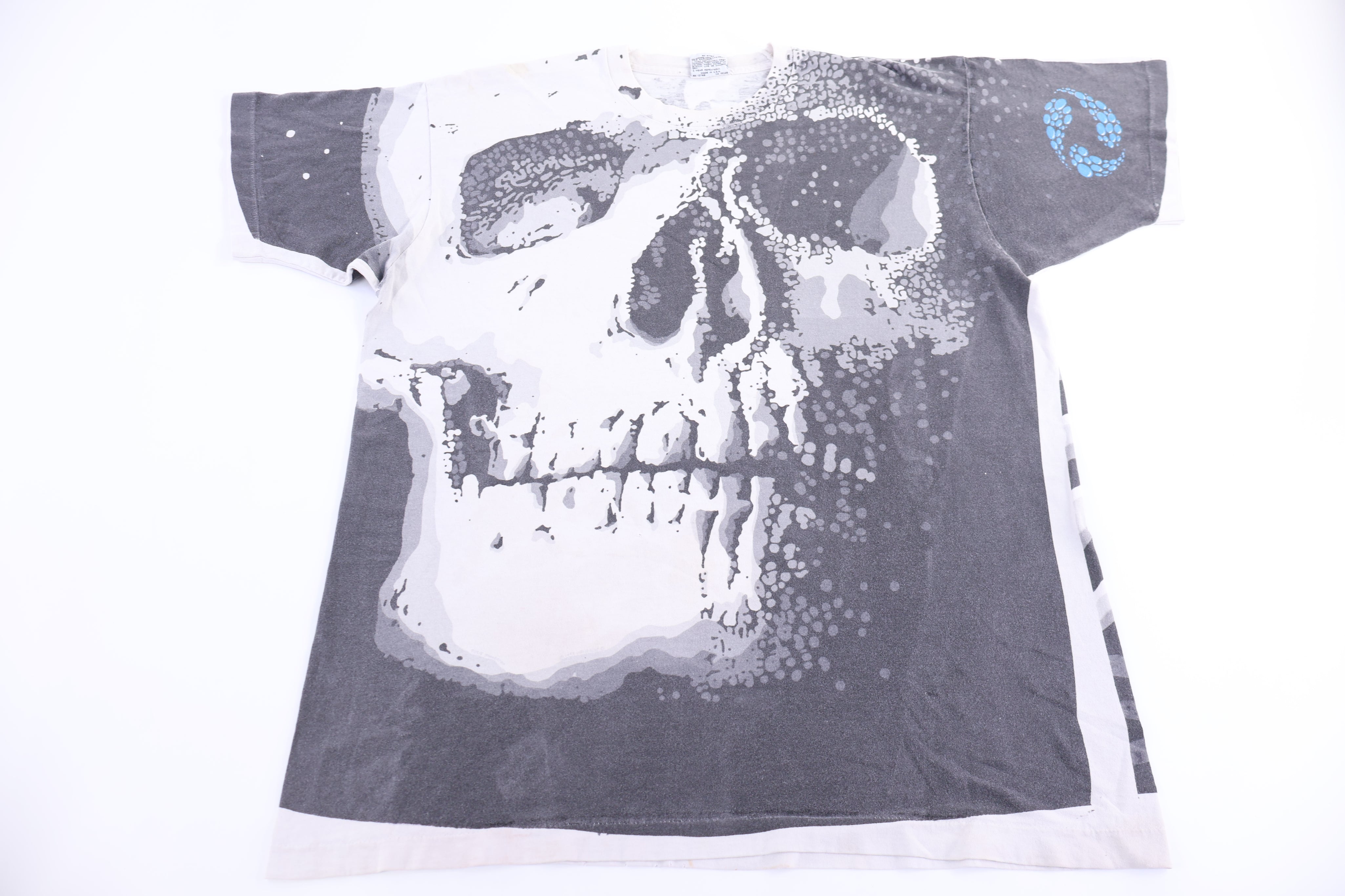 90's Chris Pinkerton Liquid Blue Skeleton All Over Graphic T-shirt
