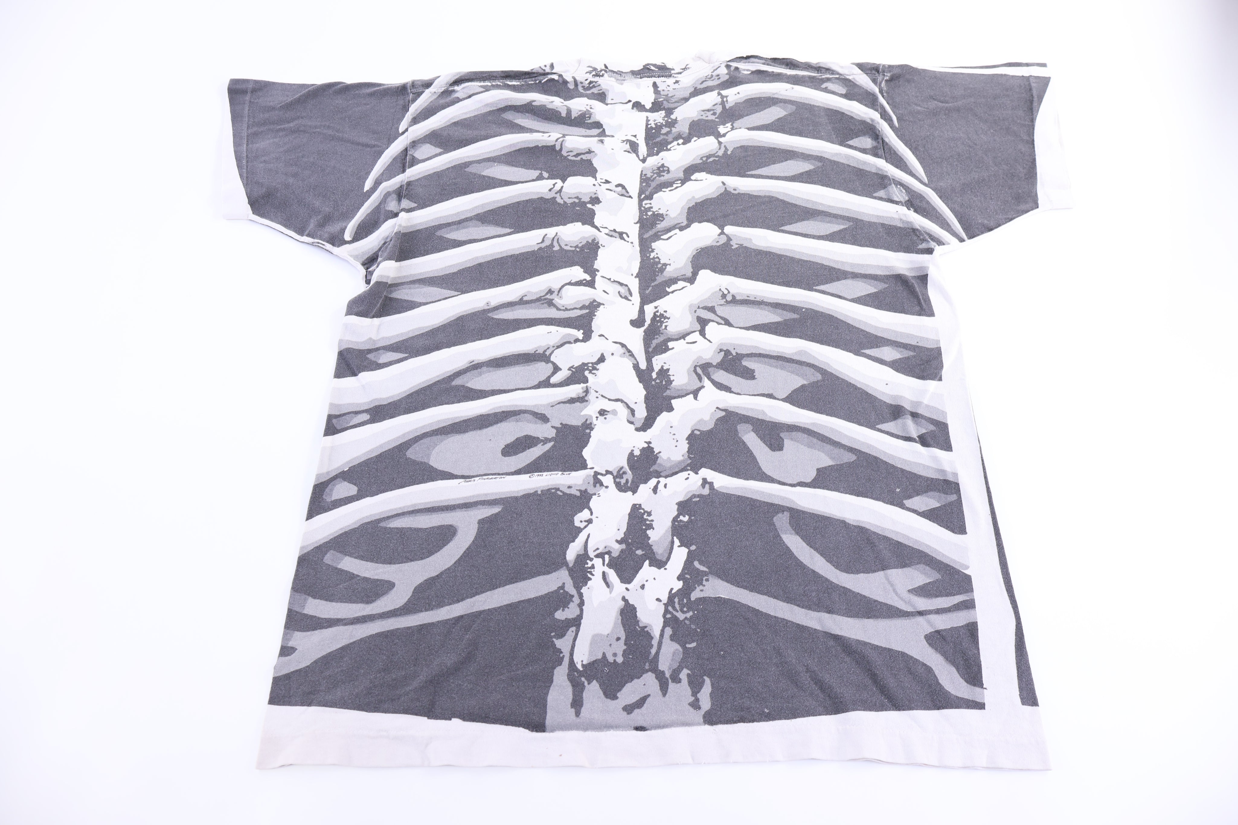 90's Chris Pinkerton Liquid Blue Skeleton All Over Graphic T-shirt